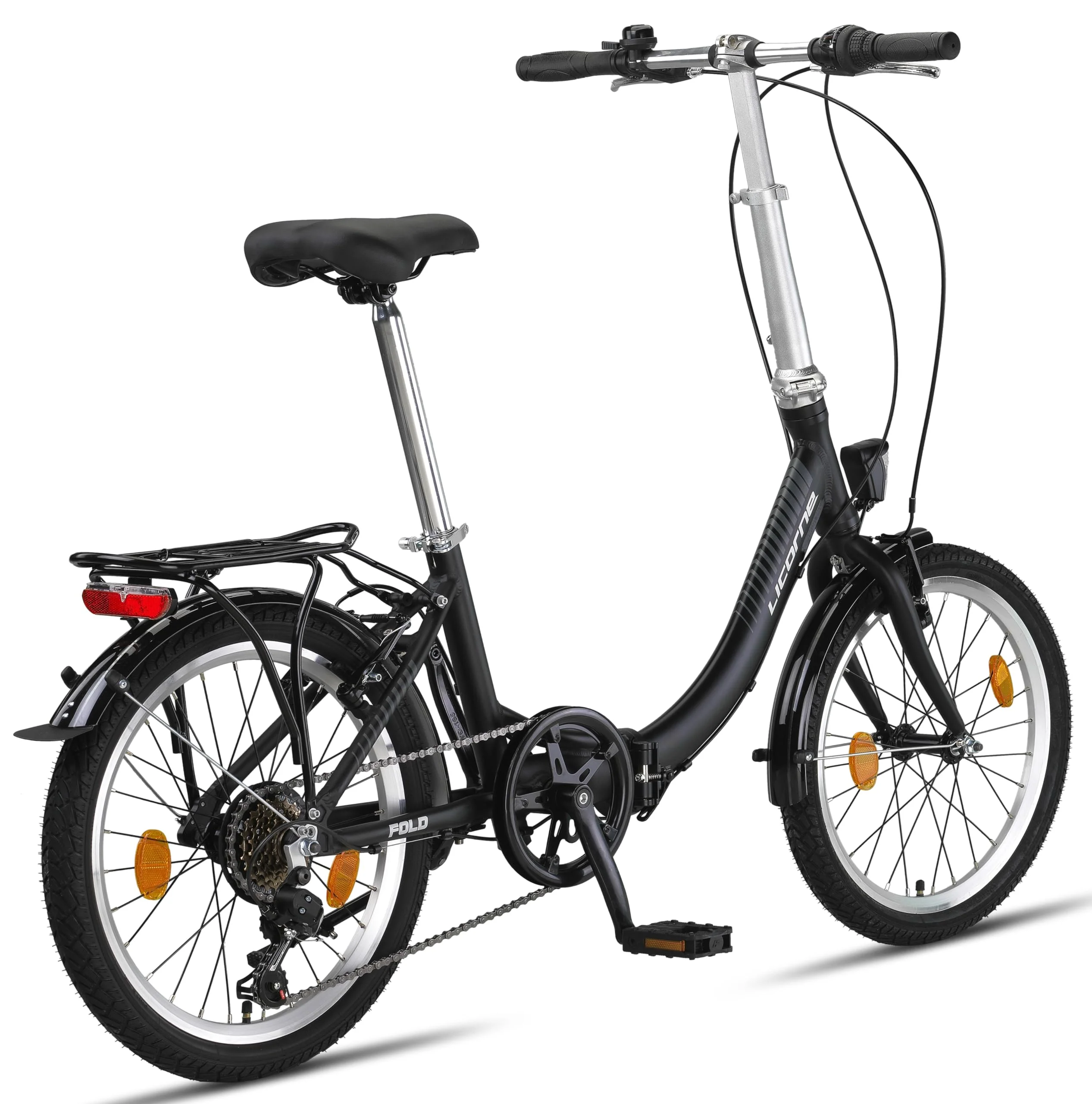 Licorne Bike Fold Premium Klapprad Aluminium 6 Gang Shimano Kettenschaltung Quick-Fold-System Klappfahrrad (V-Bremse, Schwarz/Anthrazit) - Image 5