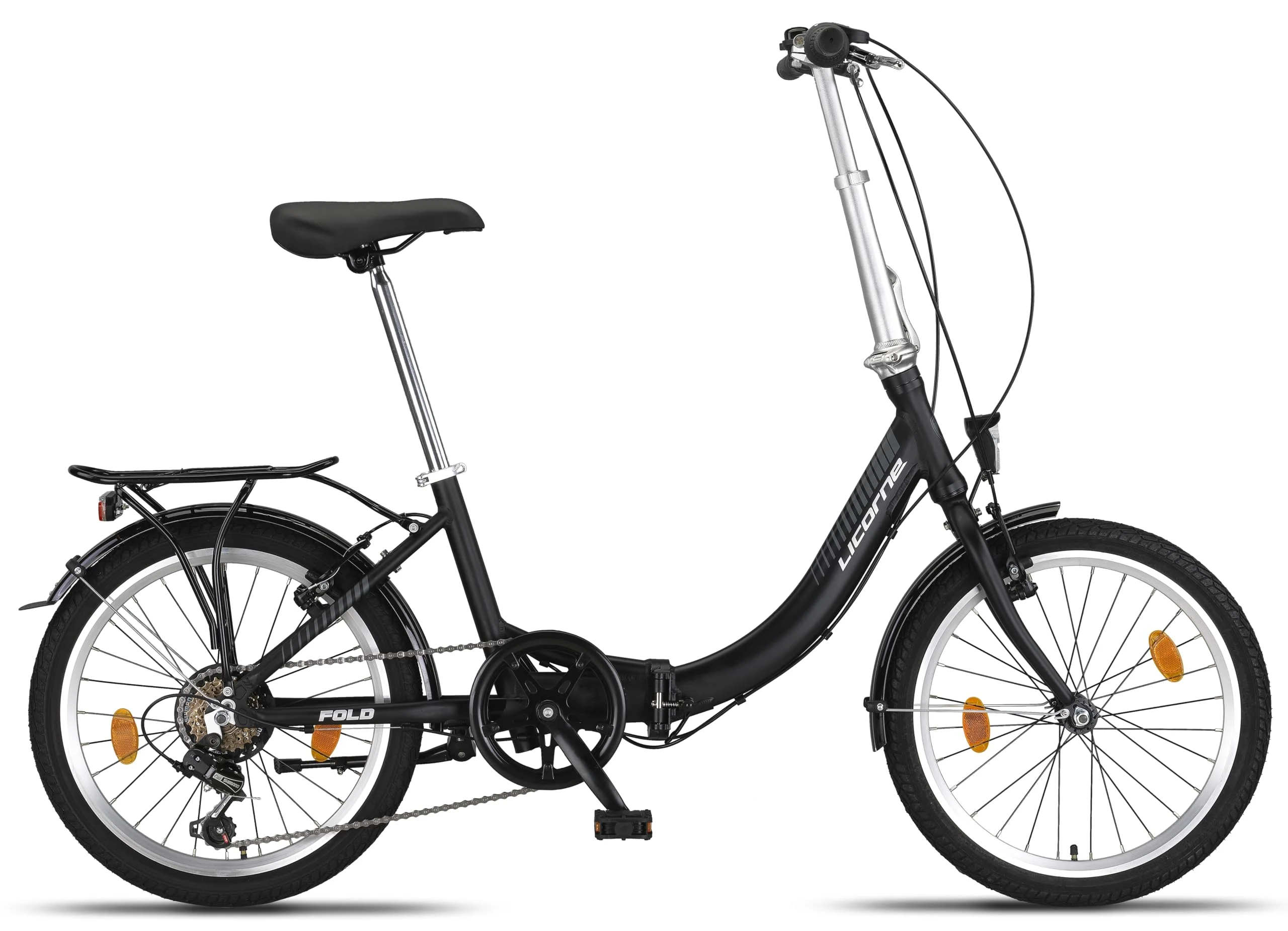 Licorne Bike Fold Premium Klapprad Aluminium 6 Gang Shimano Kettenschaltung Quick-Fold-System Klappfahrrad (V-Bremse, Schwarz/Anthrazit) - Image 8