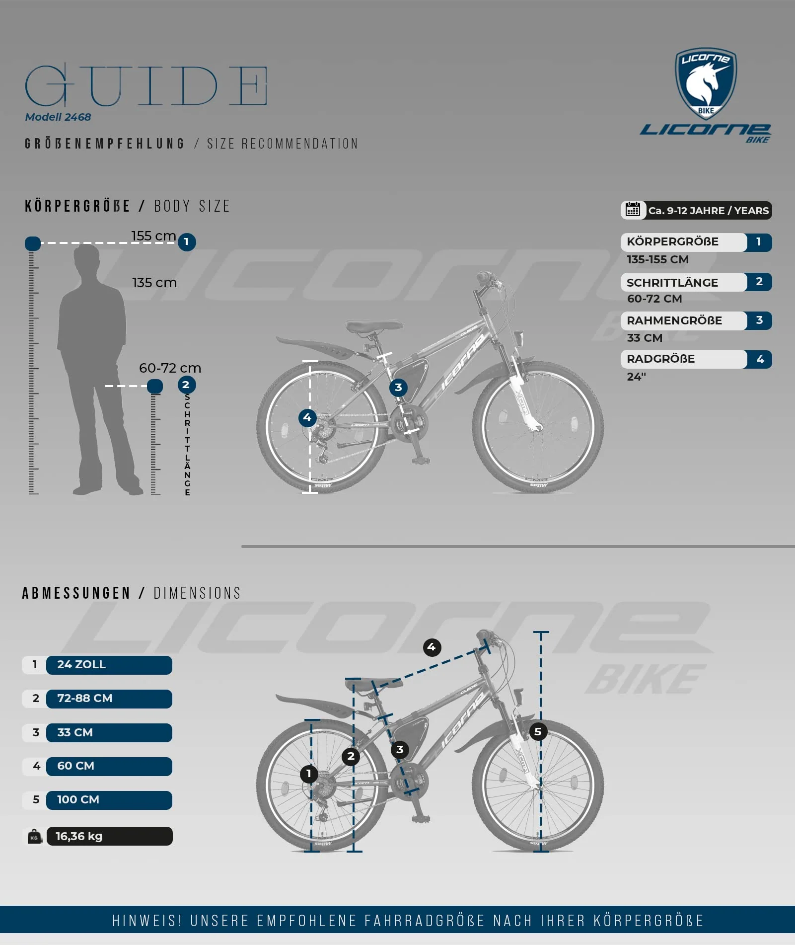 Licorne Bike Guide Premium Mountainbike in 20, 24, 26, 27.5 und 29 Zoll Fahrrad für Mädchen Jungen Herren und Damen (24 Zoll, Schwarz/Blau/Lime) - Image 2