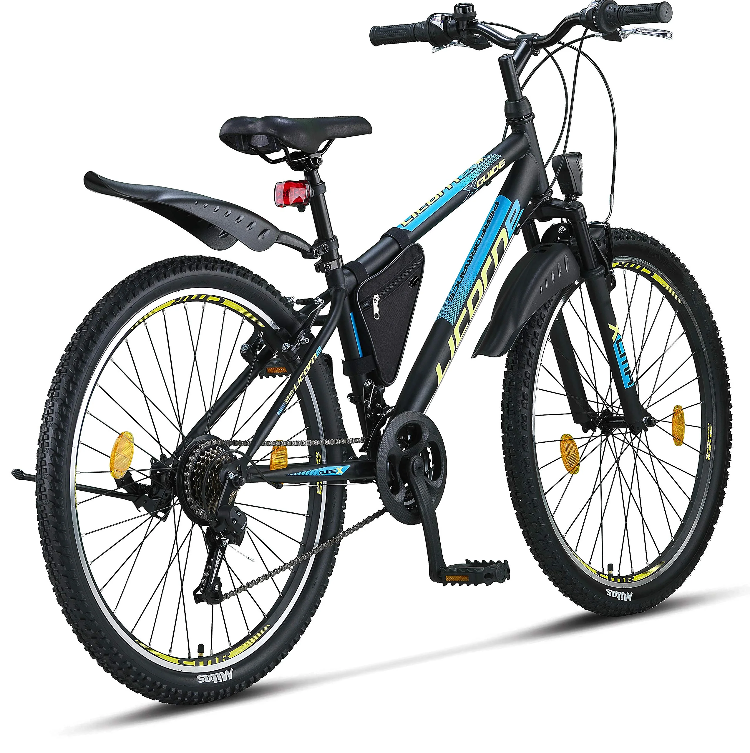 Licorne Bike Guide Premium Mountainbike in 20, 24, 26, 27.5 und 29 Zoll Fahrrad für Mädchen Jungen Herren und Damen (26 Zoll, Schwarz/Blau/Lime) - Image 3