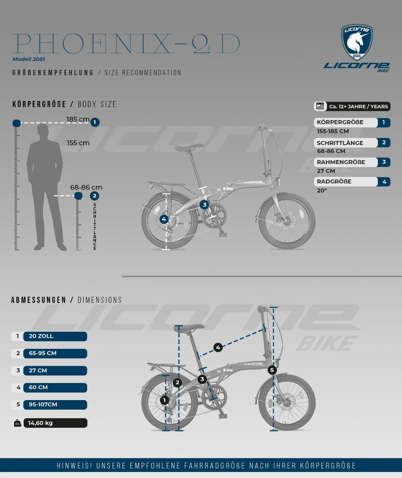 Licorne Bike Phoenix 2D 20 Zoll Aluminium Faltrad Klapprad Scheibenbremse Discbremse Faltfahrrad Herren Damen 7 Gang Kettenschaltung Folding City Bike Alu-Rahmen StVZO - Image 9