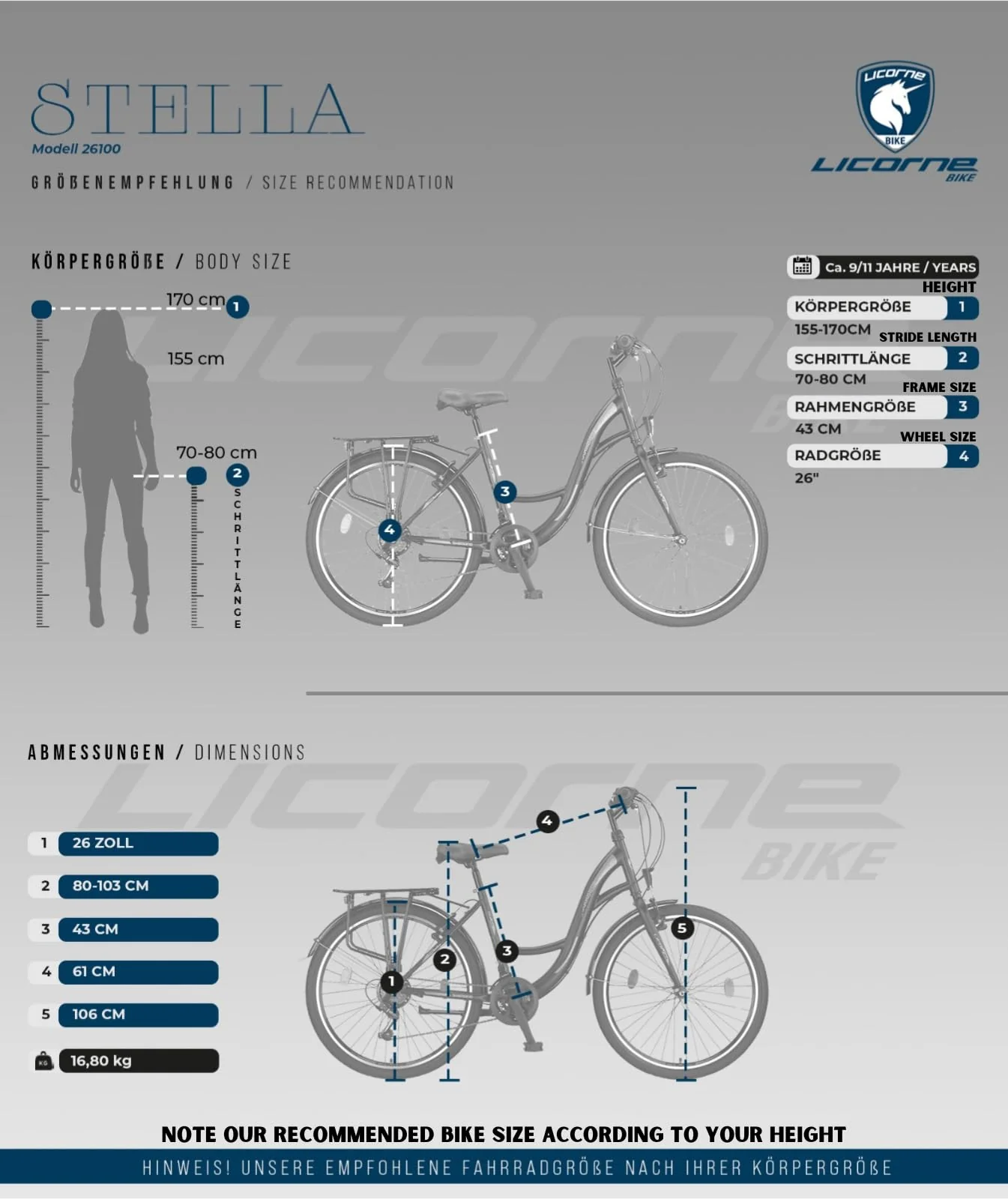 Licorne Bike Stella Premium City Bike in 24,26 und 28 Zoll - Fahrrad für Mädchen, Jungen, Herren und Damen - 21 Gang-Schaltung - Hollandfahrrad Citybike (Schwarz, 26.00) - Image 2