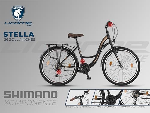 Licorne Bike Stella Premium City Bike in 24,26 und 28 Zoll - Fahrrad für Mädchen, Jungen, Herren und Damen - 21 Gang-Schaltung - Hollandfahrrad Citybike (Schwarz, 26.00) - Image 4