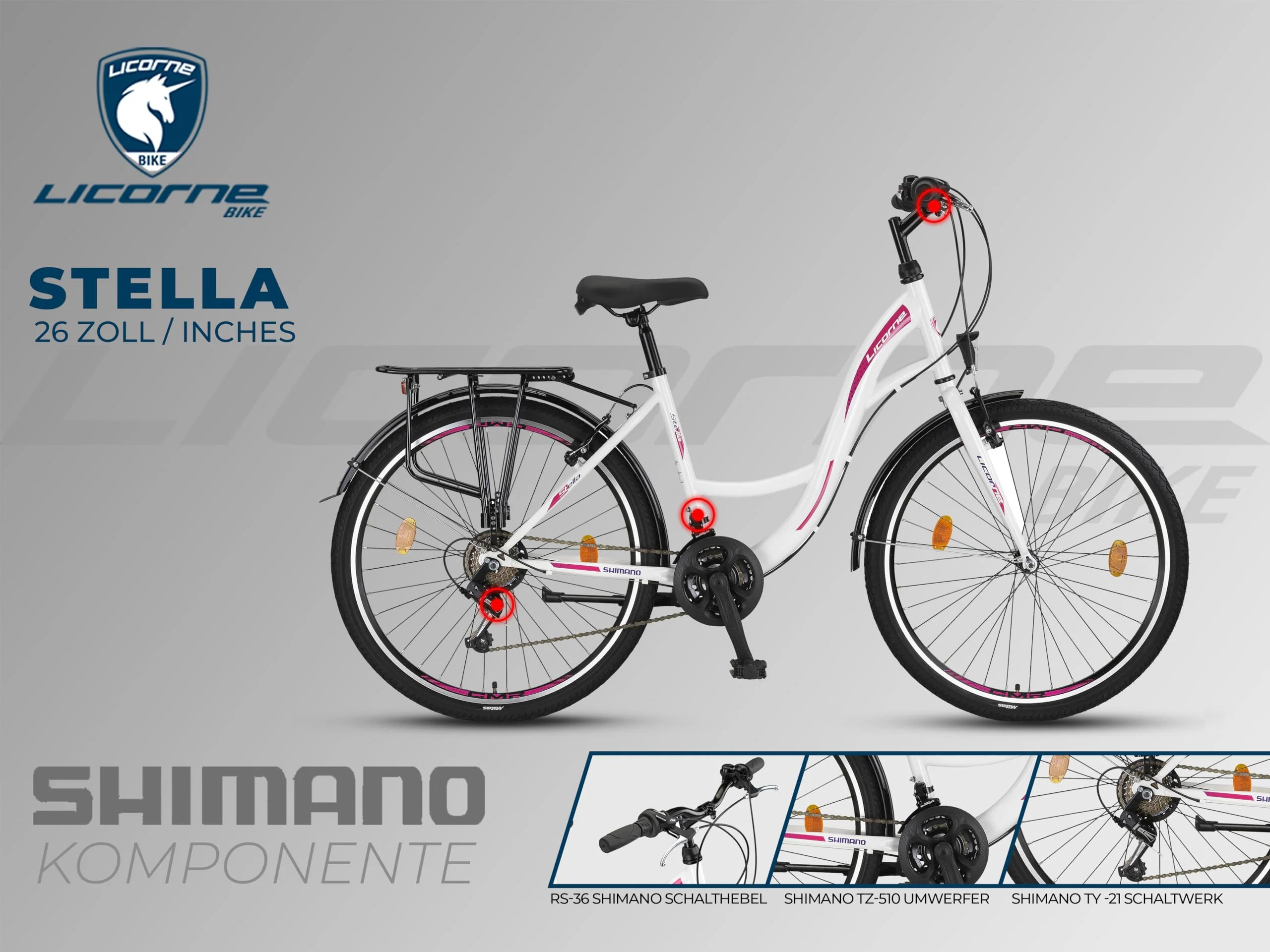 Licorne Bike Stella Premium City Bike in 24,26 und 28 Zoll - Fahrrad für Mädchen, Jungen, Herren und Damen - 21 Gang-Schaltung - Hollandfahrrad Citybike (Weiss, 24.00) - Image 2