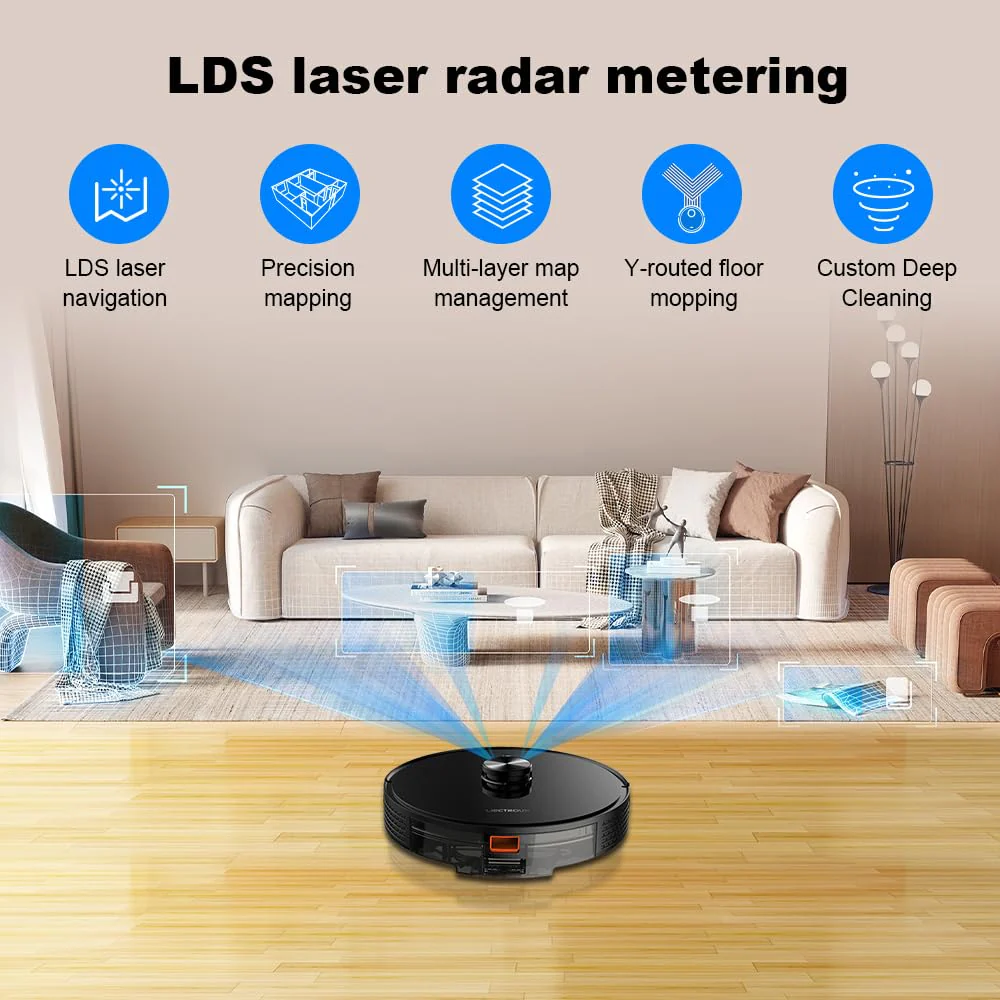 LIECTROUX X6 Roboter-Staubsauger, 6500Pa Staubsauger, LiDAR-Laser-Navigation, Trocken- und Nasskombo, APP-Steuerung, intelligente Objektvermeidung, Turbo Boosting Teppichreinigung