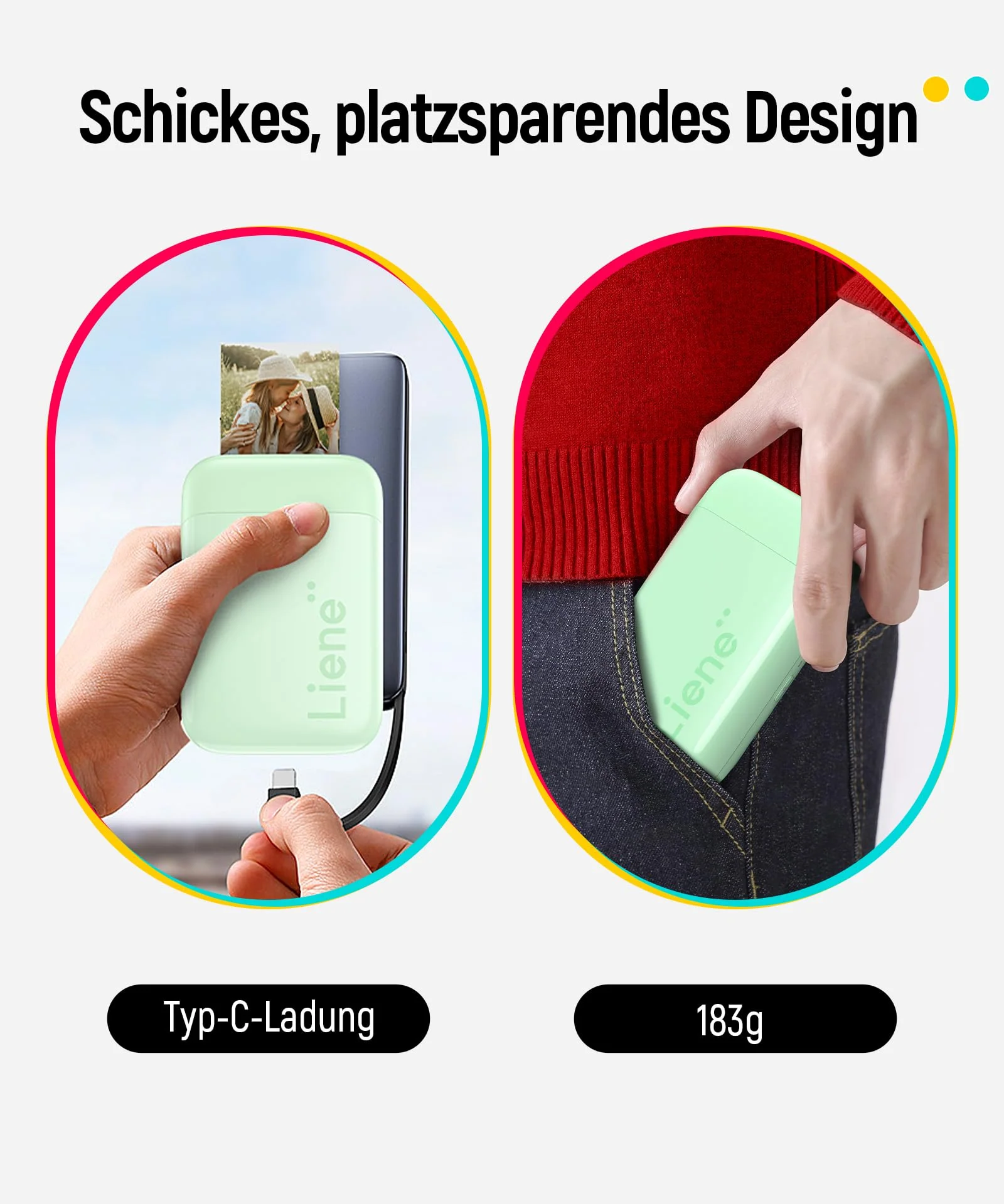 Liene Pearl K100 Fotodrucker Smartphone, Tragbarer Sofortbilddrucker mit 50 Zink-Klebepapier, Bluetooth 5.0, kompatibel mit iOS/Android, Kleiner Fotodrucker für iPhone (Grün) - Image 7