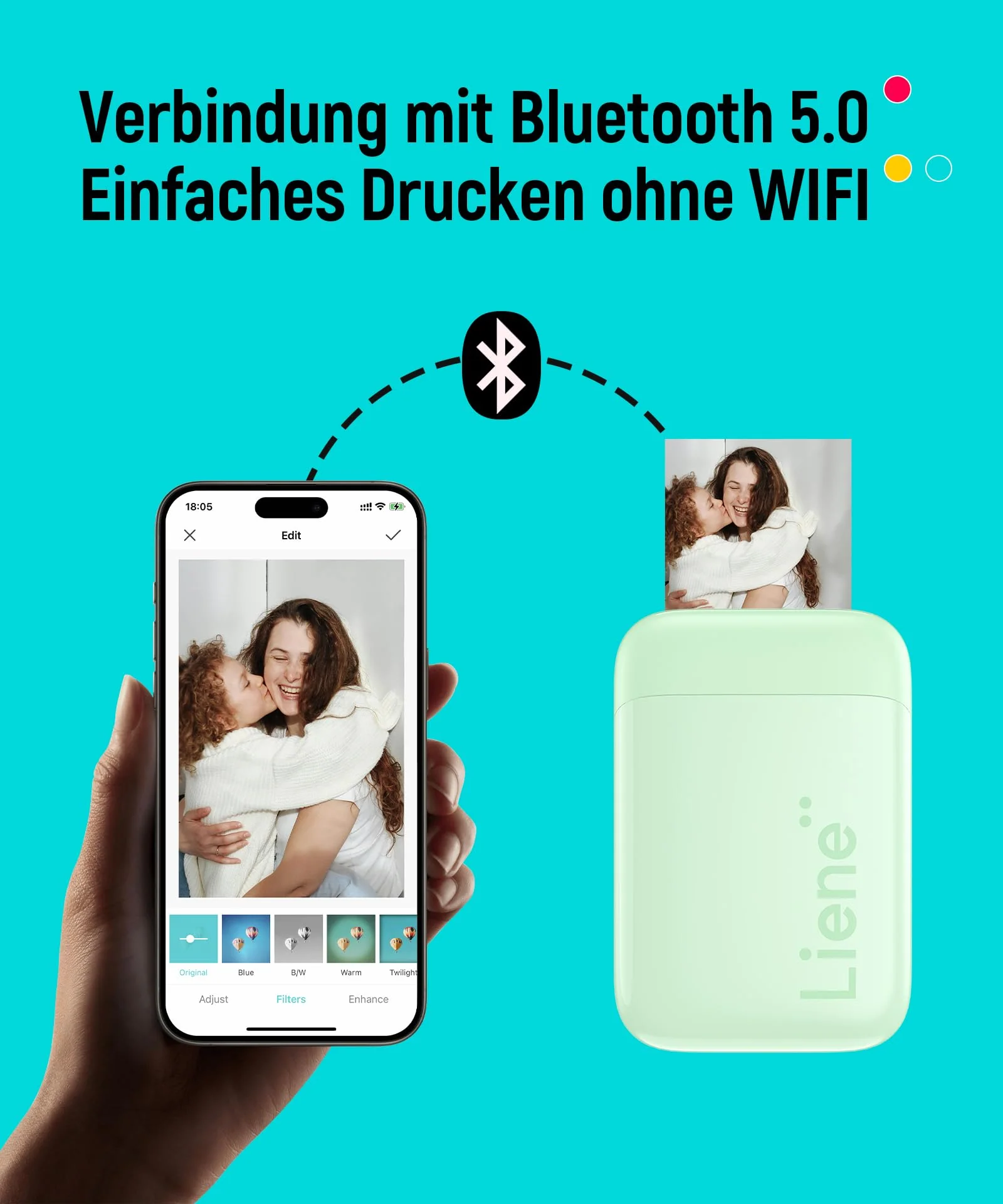 Liene Pearl K100 Fotodrucker Smartphone, Tragbarer Sofortbilddrucker mit 50 Zink-Klebepapier, Bluetooth 5.0, kompatibel mit iOS/Android, Kleiner Fotodrucker für iPhone (Grün) - Image 8