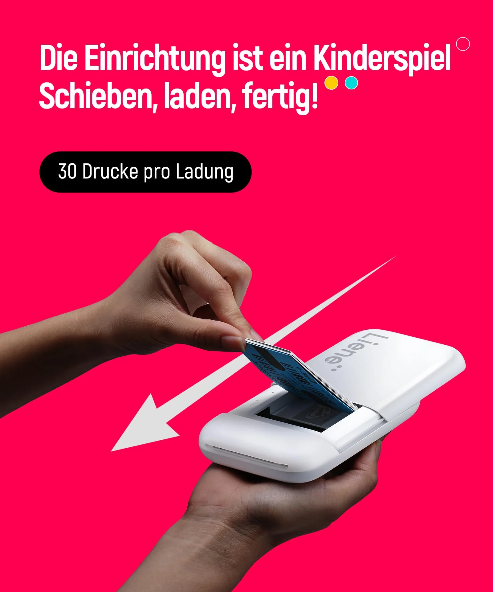 Liene Pearl K100 Mini Fotodrucker für Smartphone(5x7,6cm) - mit 50 Blatt Zink-Fotopapier mit Kleberückseite, 300DPI Bluetooth Sofortbilddrucker kompatibel mit iOS & Android, Integrierter Akku - Image 3
