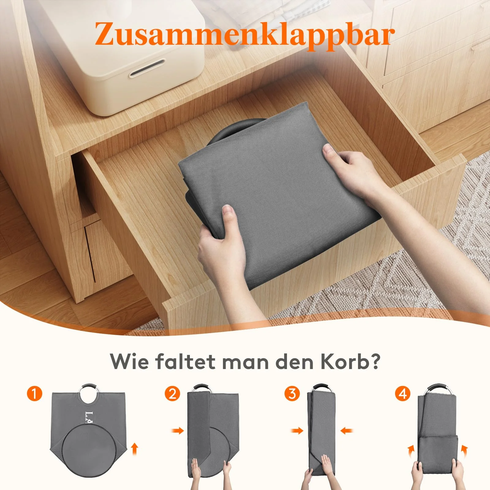 Lifewit 2 Set Faltbarer Wäschekorb 100L, Tragbarer Wäschesammler mit Aluminiumgriff Oxford Stoff Wäschesack Aufbewahrung für Kleidung/Badetuch/Bettbezug Schlafzimmer Badezimmer Waschraum, Grau - Image 4