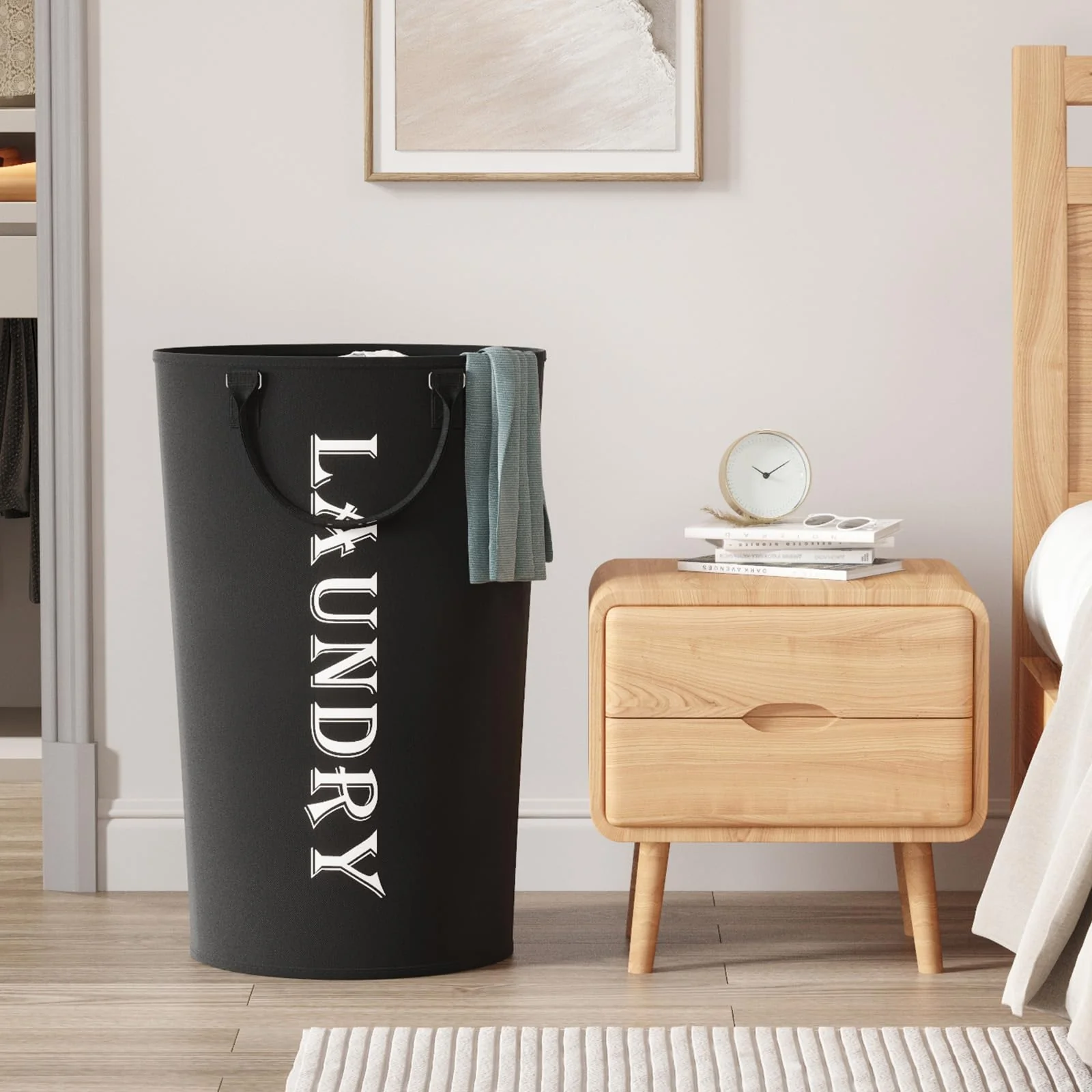 Lifewit Wäschekorb 90 L, großer Wäschekorb, Faltbare Wäschesäcke mit Softgriff, Wäschesortierbox für Wohnung, Wohnheim und Wohnwagen, schwarz - Image 4