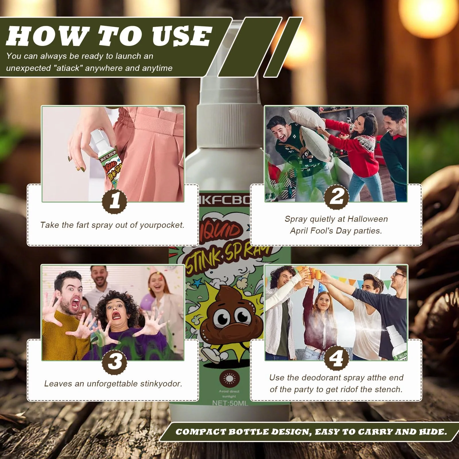 LIKFCBOND Extrastarkes Stinkspray, Stinkender Flüssiges Stinkspray, Streichparty Witz Stink Spray, Ultimate Prank Smell Spray for Adults, Schrecklicher Geruch Flüssiger Stinkspray, 1 Stück, 50ml - Image 3