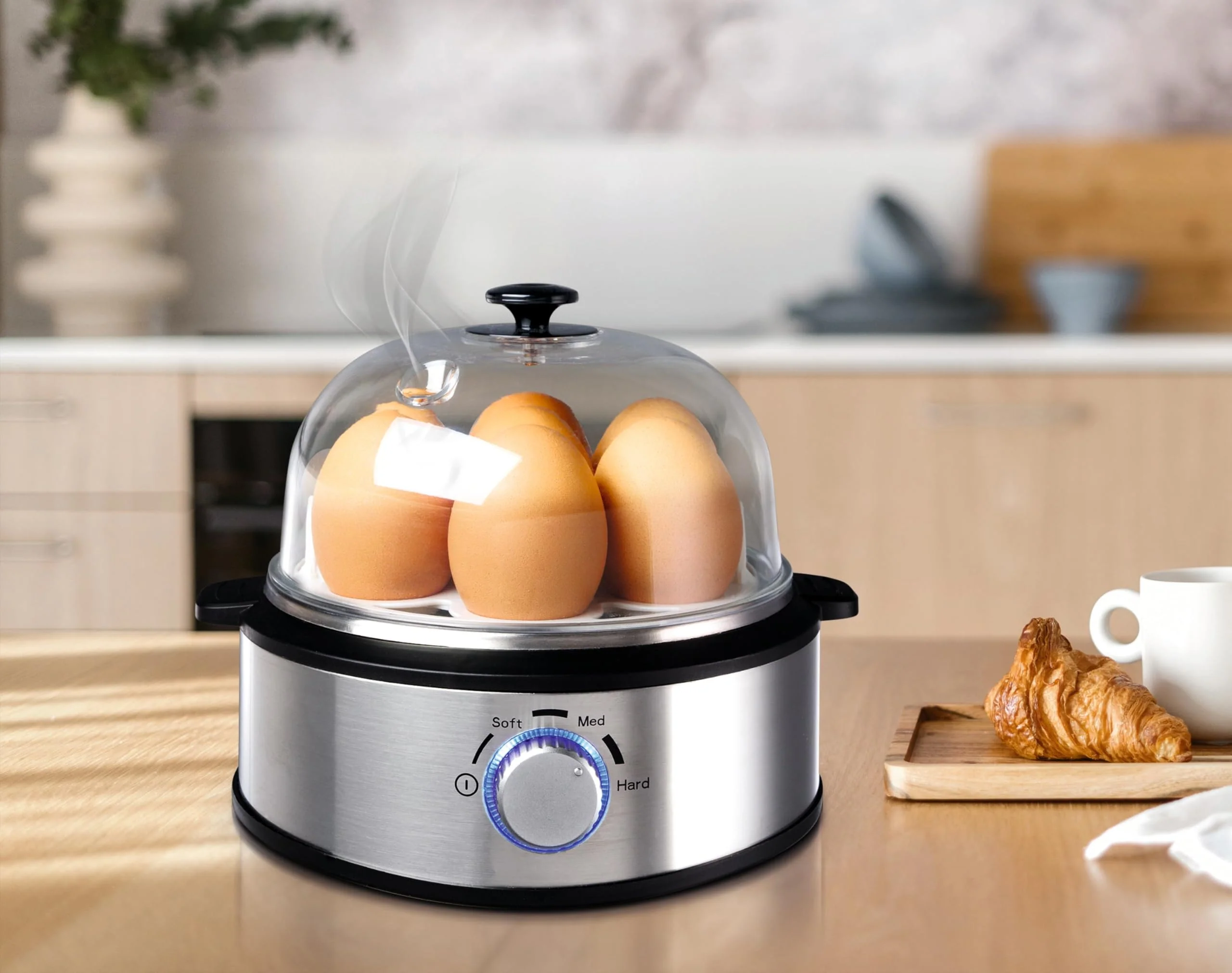 Linsar - Eierkocher Edelstahl für 1 bis 7 Eier - Egg Cooker - 420 W - Härtegradeinstellung - spülmaschinengeeignet, Kabelaufwicklung, Eierstecher - Image 2
