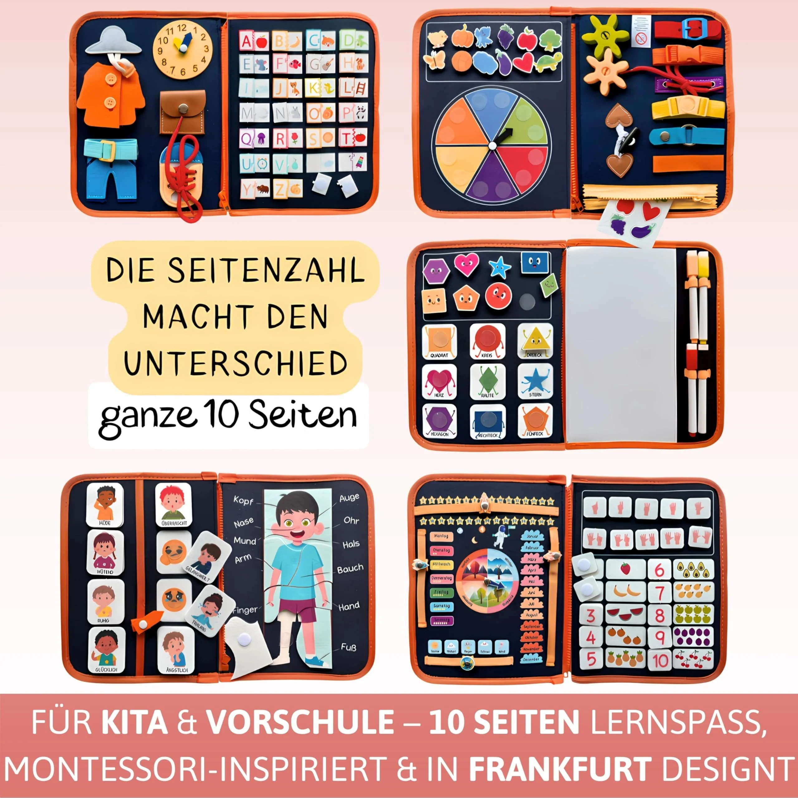 Lion’s Collection® Busy Board Deutsch mit Reisetasche & Montessori Buch – Quiet Book & Busy Book für Kleinkinder ab 3 Jahre – Activity Board, Motorikbuch & Lernbuch – Reisespielzeug Auto & Flugzeug - Image 5