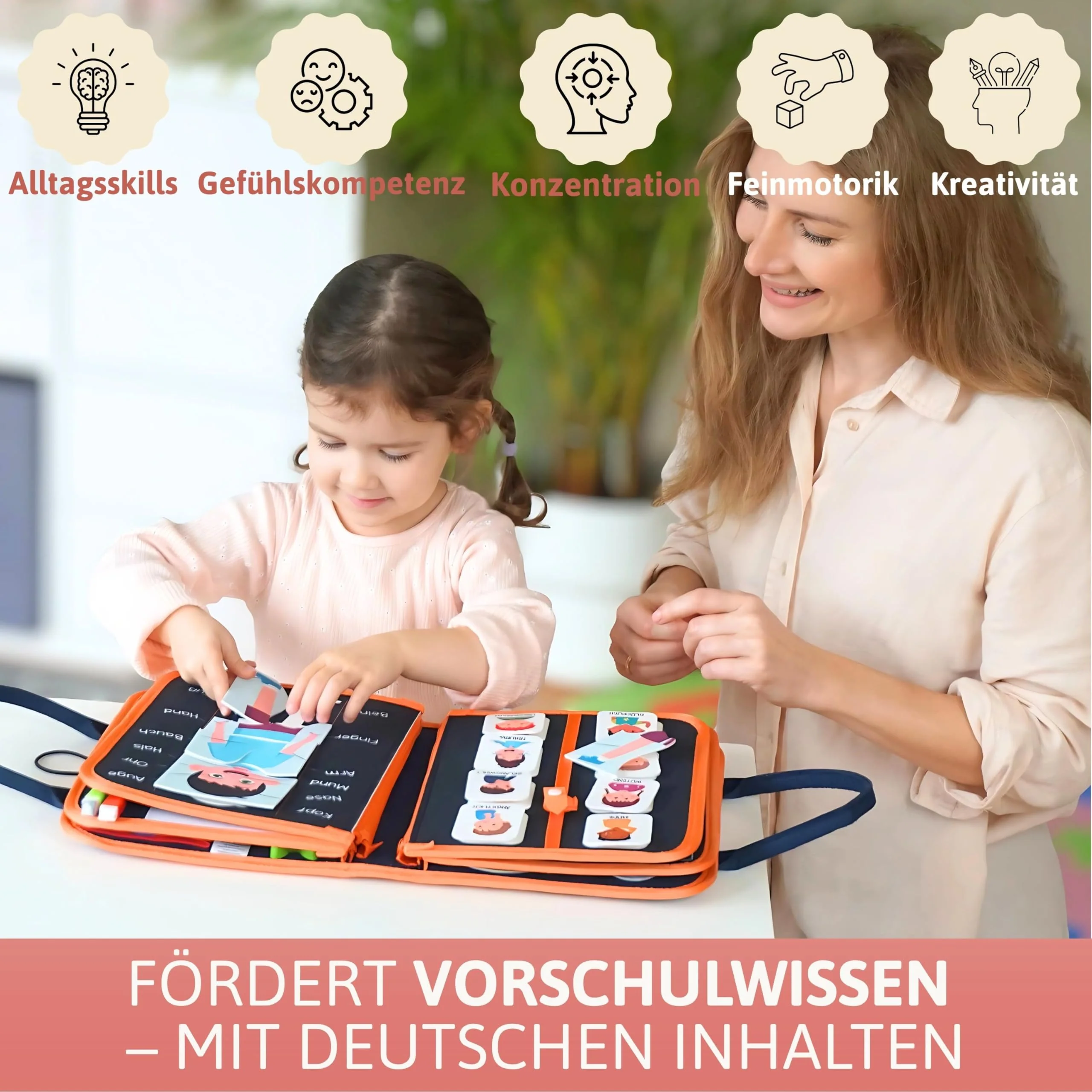 Lion’s Collection® Busy Board Deutsch mit Reisetasche & Montessori Buch – Quiet Book & Busy Book für Kleinkinder ab 3 Jahre – Activity Board, Motorikbuch & Lernbuch – Reisespielzeug Auto & Flugzeug - Image 6