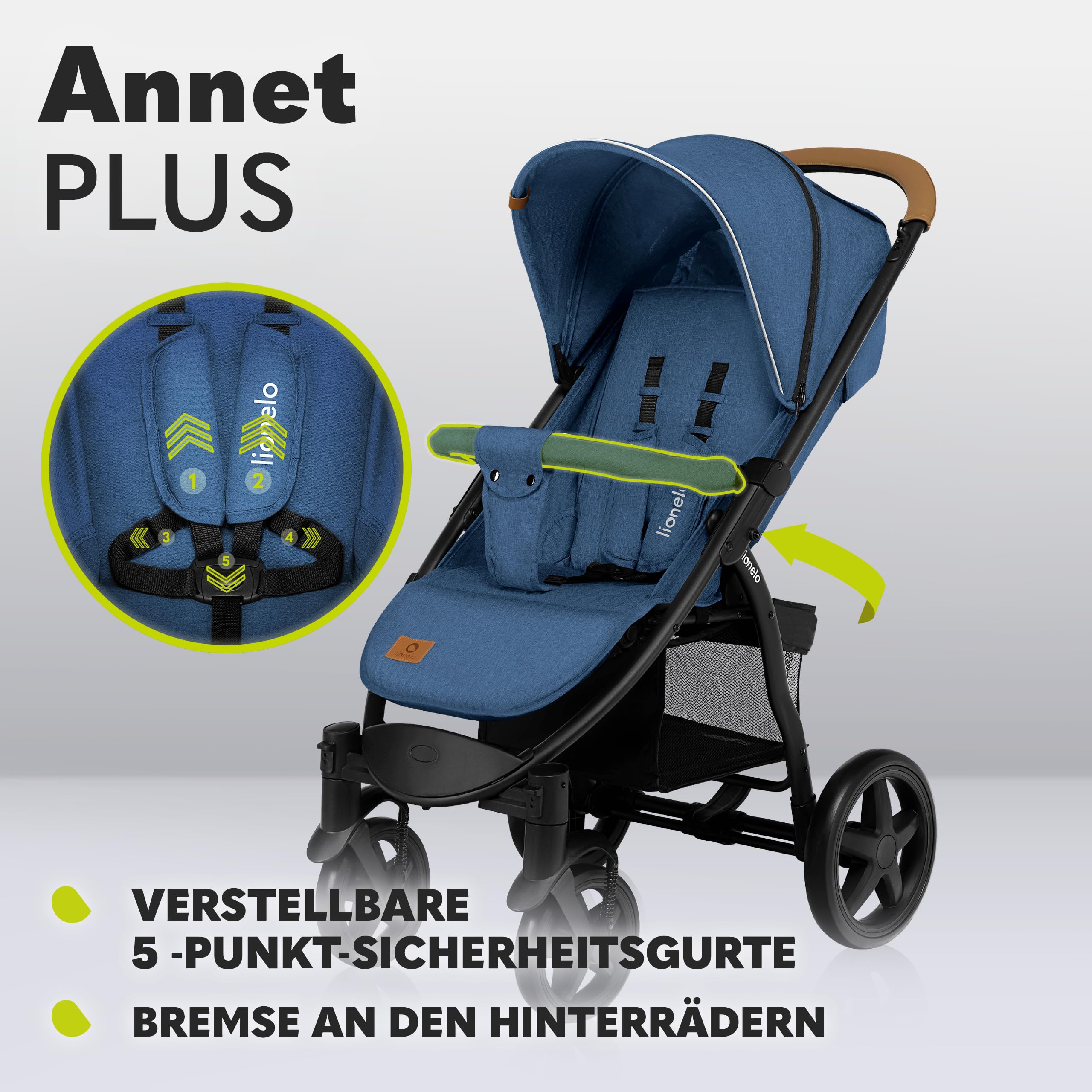 LIONELO Annet Plus Buggy bis 22 kg mit Liegefunktion, Kinderwagen klein zusammenklappbar mit Zubehör, Eva-Schaum-Räder, Moskitonetz, Fußdecke Getränkehalter, Korb - Image 7