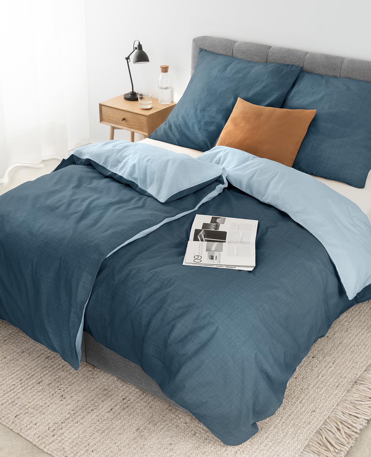 lionto dibea Renforcé-Wendebettwäsche aus 100% Baumwolle, 135x200 cm, Kissenbezug 80x80 cm, 2-teilige Bettwäsche zu jeder Jahreszeit, pflegeleicht und formstabil, inkl. Oeko-TEX Zertifikat, blau - Image 4
