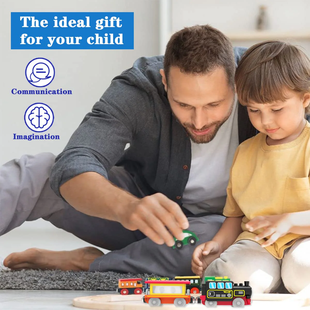 LiRiQi Eisenbahn elektrische lok Holzeisenbahn Zug, Batteriebetriebener Lokomotivzug, Leistungsstarker Motorzug kompatibel mit Brio, Thomas, Spielzeug für Kinder Kleinkind Junge - Image 2