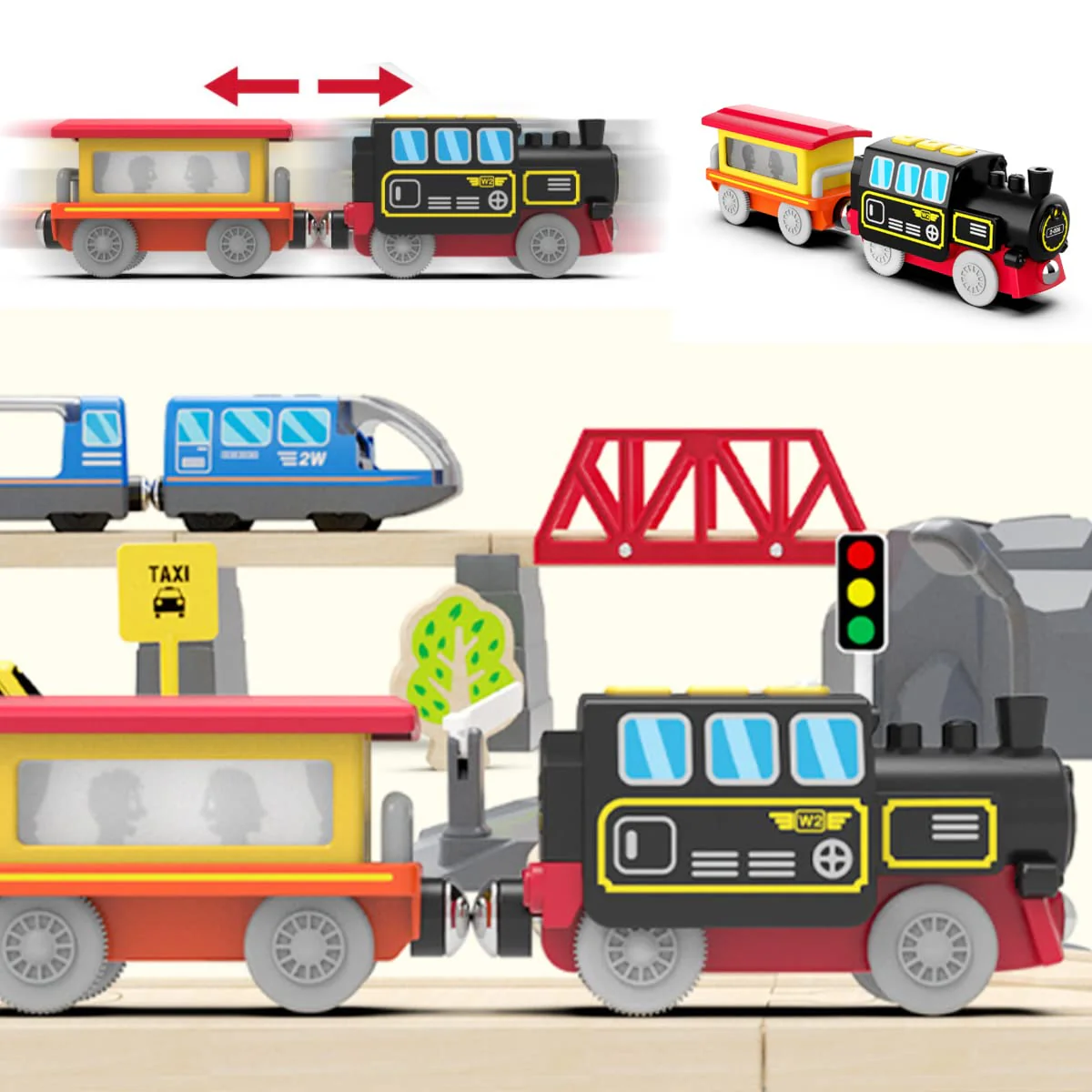LiRiQi Eisenbahn elektrische lok Holzeisenbahn Zug, Batteriebetriebener Lokomotivzug, Leistungsstarker Motorzug kompatibel mit Brio, Thomas, Spielzeug für Kinder Kleinkind Junge - Image 3
