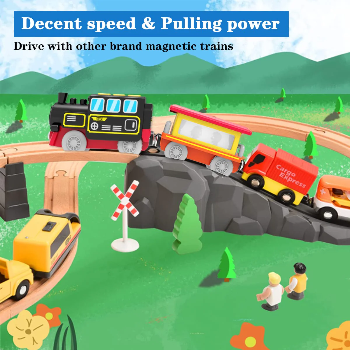 LiRiQi Eisenbahn elektrische lok Holzeisenbahn Zug, Batteriebetriebener Lokomotivzug, Leistungsstarker Motorzug kompatibel mit Brio, Thomas, Spielzeug für Kinder Kleinkind Junge - Image 5