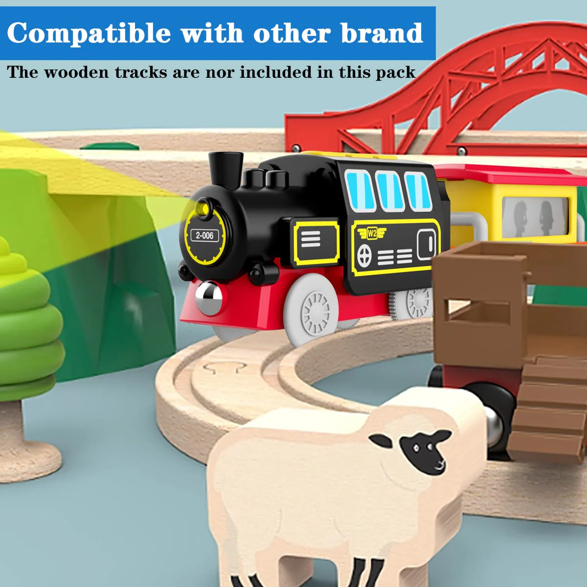 LiRiQi Eisenbahn elektrische lok Holzeisenbahn Zug, Batteriebetriebener Lokomotivzug, Leistungsstarker Motorzug kompatibel mit Brio, Thomas, Spielzeug für Kinder Kleinkind Junge - Image 6