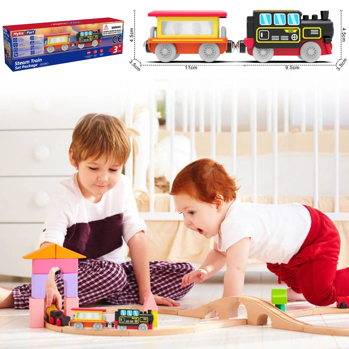 LiRiQi Eisenbahn elektrische lok Holzeisenbahn Zug, Batteriebetriebener Lokomotivzug, Leistungsstarker Motorzug kompatibel mit Brio, Thomas, Spielzeug für Kinder Kleinkind Junge - Image 7