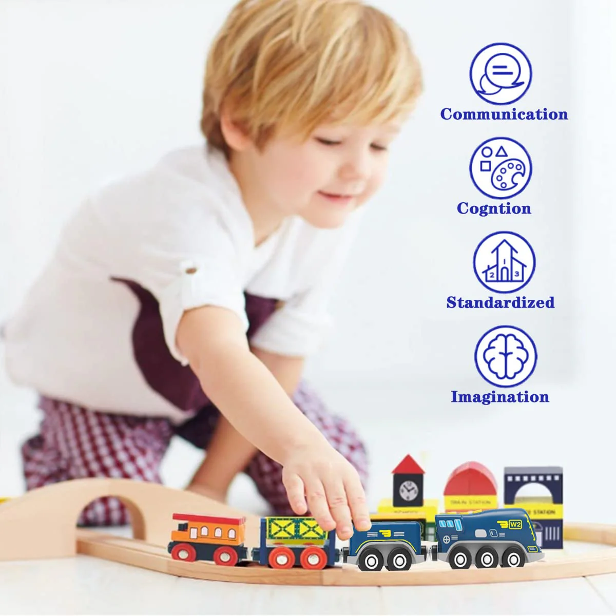 LiRiQi Eisenbahn elektrische lok Holzeisenbahn Zug, Batteriebetriebener Lokomotivzug, Leistungsstarker Motorzug kompatibel mit Brio, Thomas, Spielzeug für Kinder Kleinkind Junge - Image 2