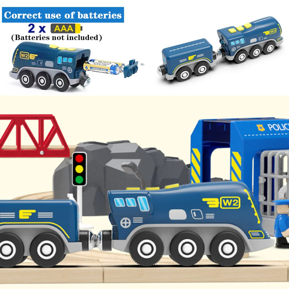 LiRiQi Eisenbahn elektrische lok Holzeisenbahn Zug, Batteriebetriebener Lokomotivzug, Leistungsstarker Motorzug kompatibel mit Brio, Thomas, Spielzeug für Kinder Kleinkind Junge - Image 3