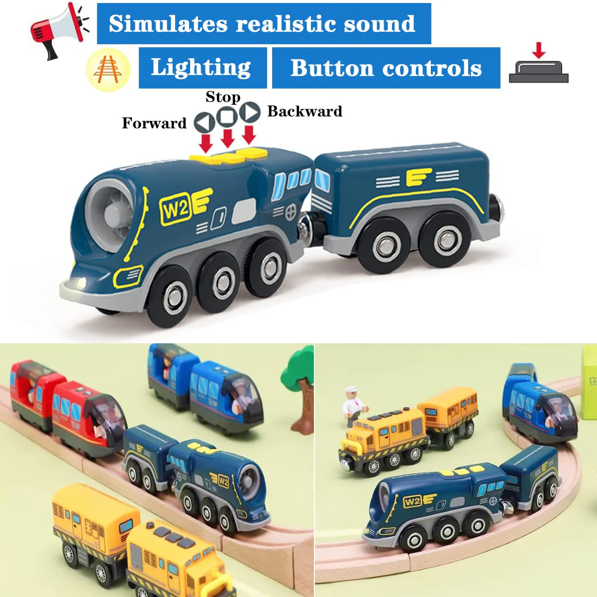LiRiQi Eisenbahn elektrische lok Holzeisenbahn Zug, Batteriebetriebener Lokomotivzug, Leistungsstarker Motorzug kompatibel mit Brio, Thomas, Spielzeug für Kinder Kleinkind Junge - Image 4