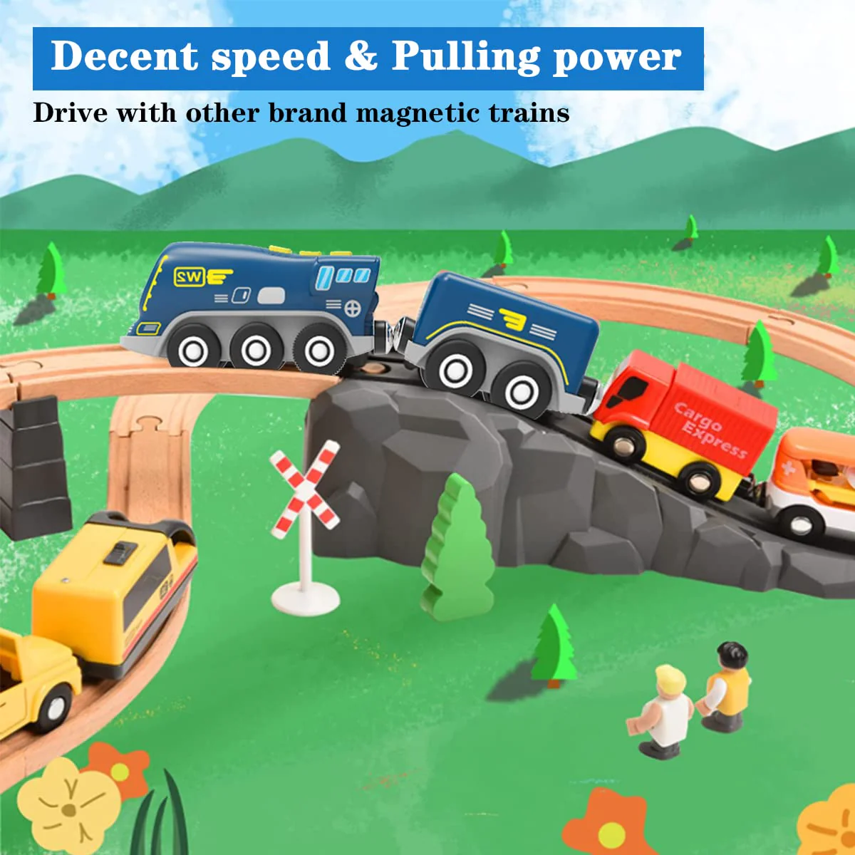 LiRiQi Eisenbahn elektrische lok Holzeisenbahn Zug, Batteriebetriebener Lokomotivzug, Leistungsstarker Motorzug kompatibel mit Brio, Thomas, Spielzeug für Kinder Kleinkind Junge - Image 5