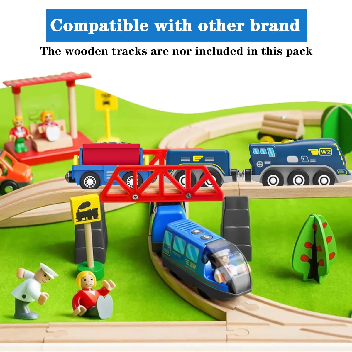 LiRiQi Eisenbahn elektrische lok Holzeisenbahn Zug, Batteriebetriebener Lokomotivzug, Leistungsstarker Motorzug kompatibel mit Brio, Thomas, Spielzeug für Kinder Kleinkind Junge - Image 6