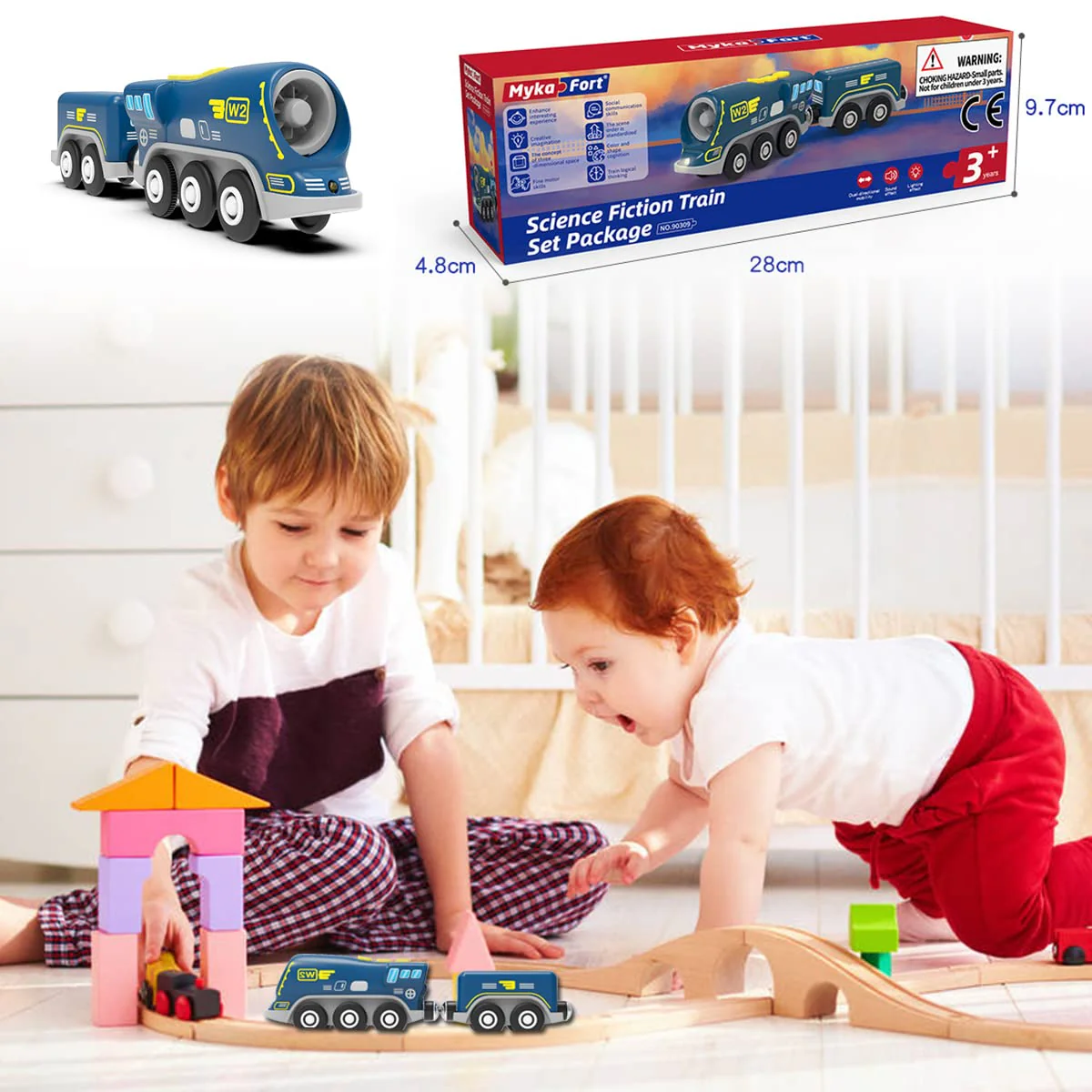 LiRiQi Eisenbahn elektrische lok Holzeisenbahn Zug, Batteriebetriebener Lokomotivzug, Leistungsstarker Motorzug kompatibel mit Brio, Thomas, Spielzeug für Kinder Kleinkind Junge - Image 7