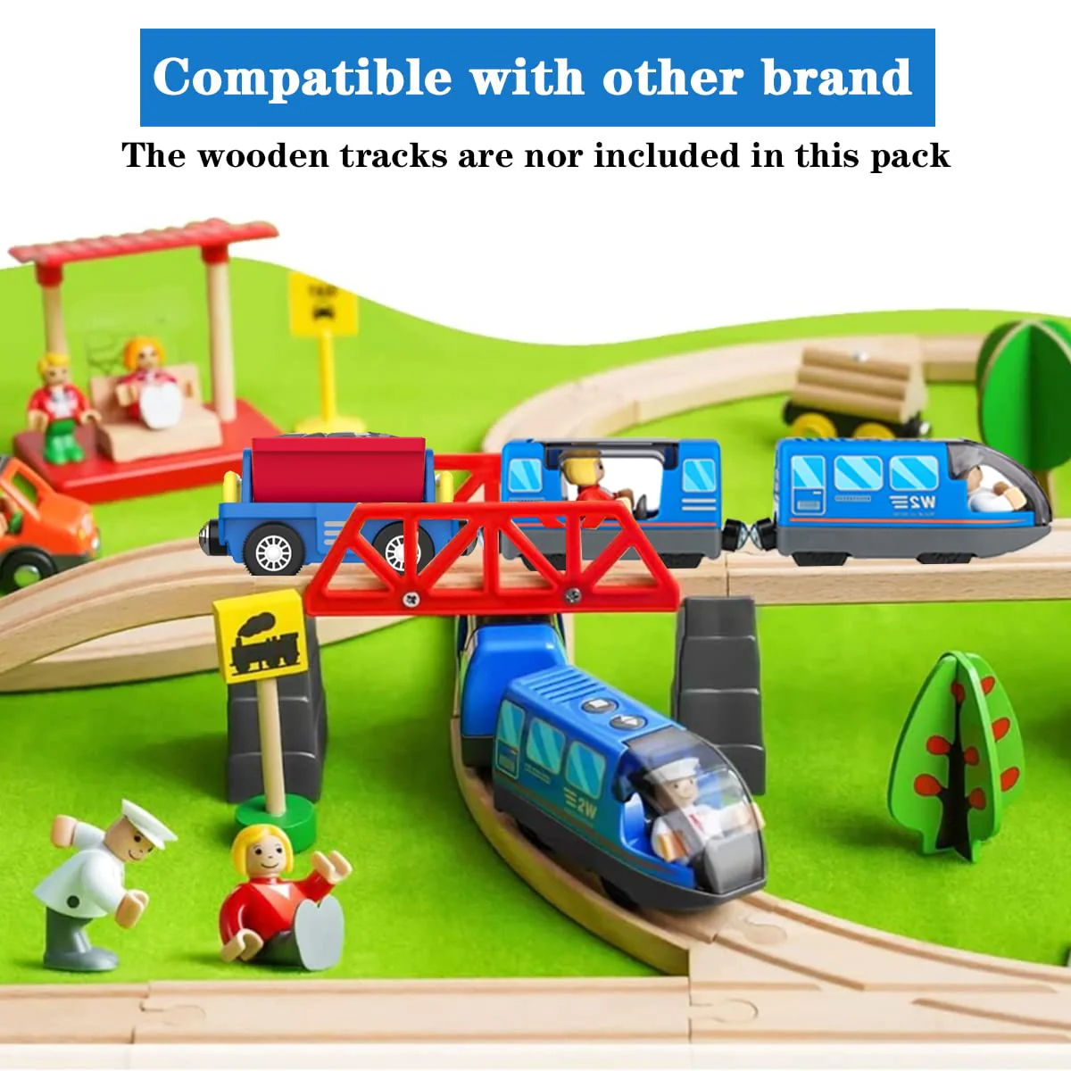LiRiQi Eisenbahn elektrische lok Holzeisenbahn Zug, Batteriebetriebener Lokomotivzug, Leistungsstarker Motorzug kompatibel mit Thomas, Brio, Spielzeug für Kinder Kleinkind Junge, Blau - Image 7