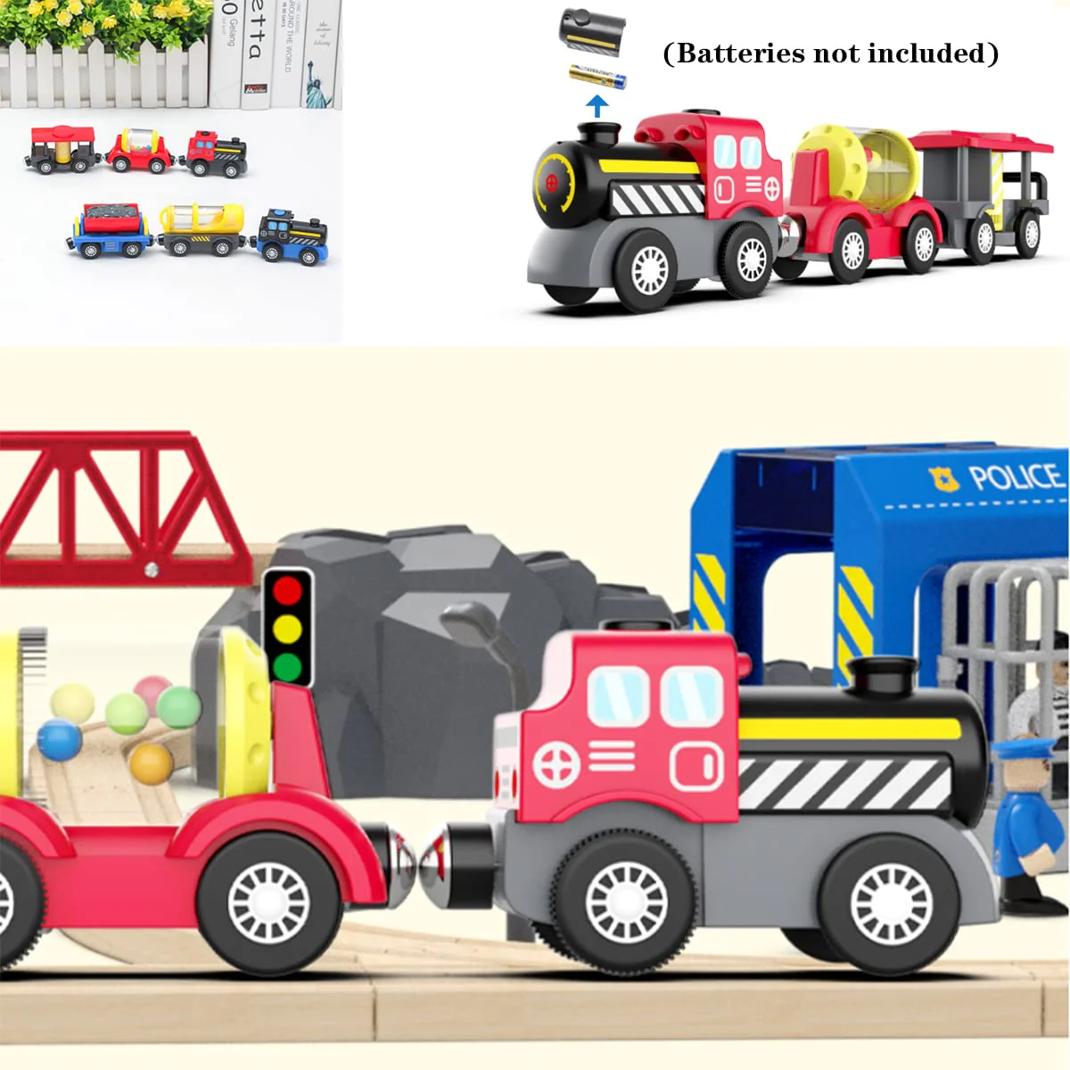 LiRiQi Holzeisenbahn Zug Elektrische, Eisenbahn Lok Kinder, Batteriebetriebener Lokomotivzug, Hohe Geschwindigkeit Spielzeug Kompatibel mit Brio Holzschienen, für Junge Mädchen - Image 4