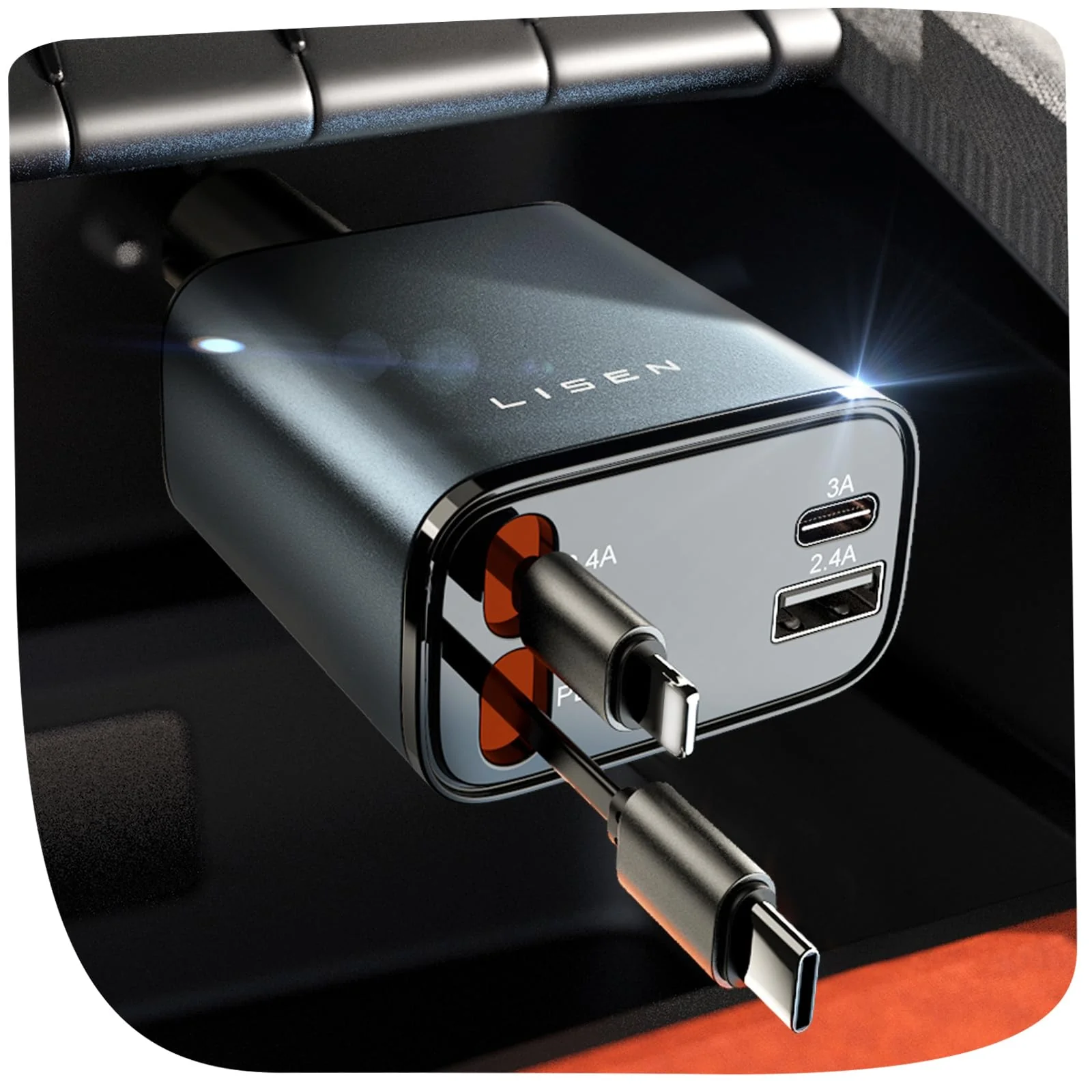 LISEN 4 in 1 Zigarettenanzünder USB C 69W Auto Ladegerät - 12V USB Adapter Auto Zubehör Elektronik, Weihnachts Geschenke für Männer Frauen, Car Gadgets Accessoires für iPhone 17 Pro Max Air, Xiaomi 17