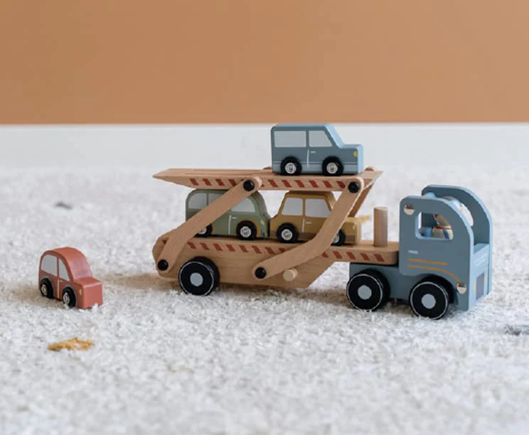 Little Dutch 7095 FSC Holz Autotransporter inkl. 4 Autos Blau - Image 9