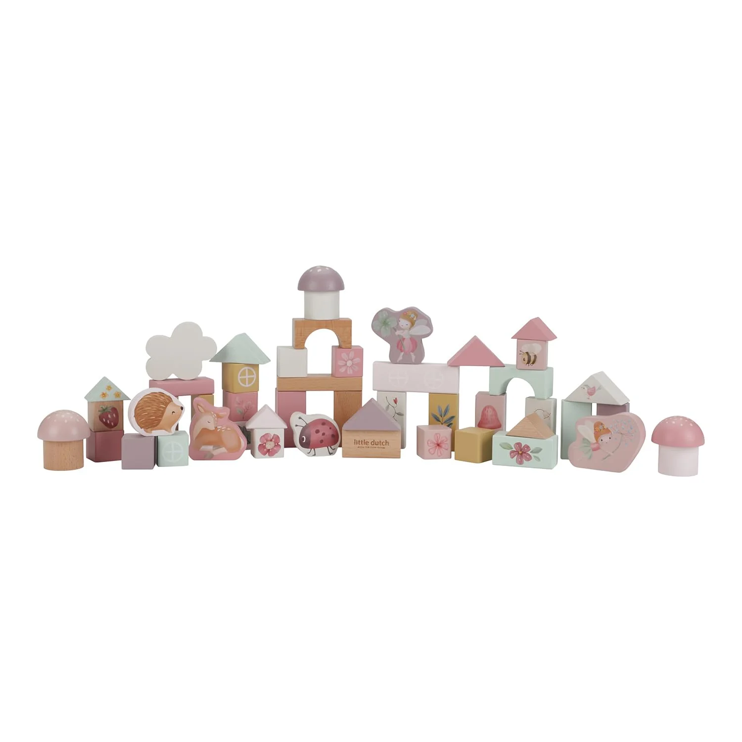 Little Dutch 7345 FSC Holz Bauklötze 50 Stück in Box - Fairy Garden rosa