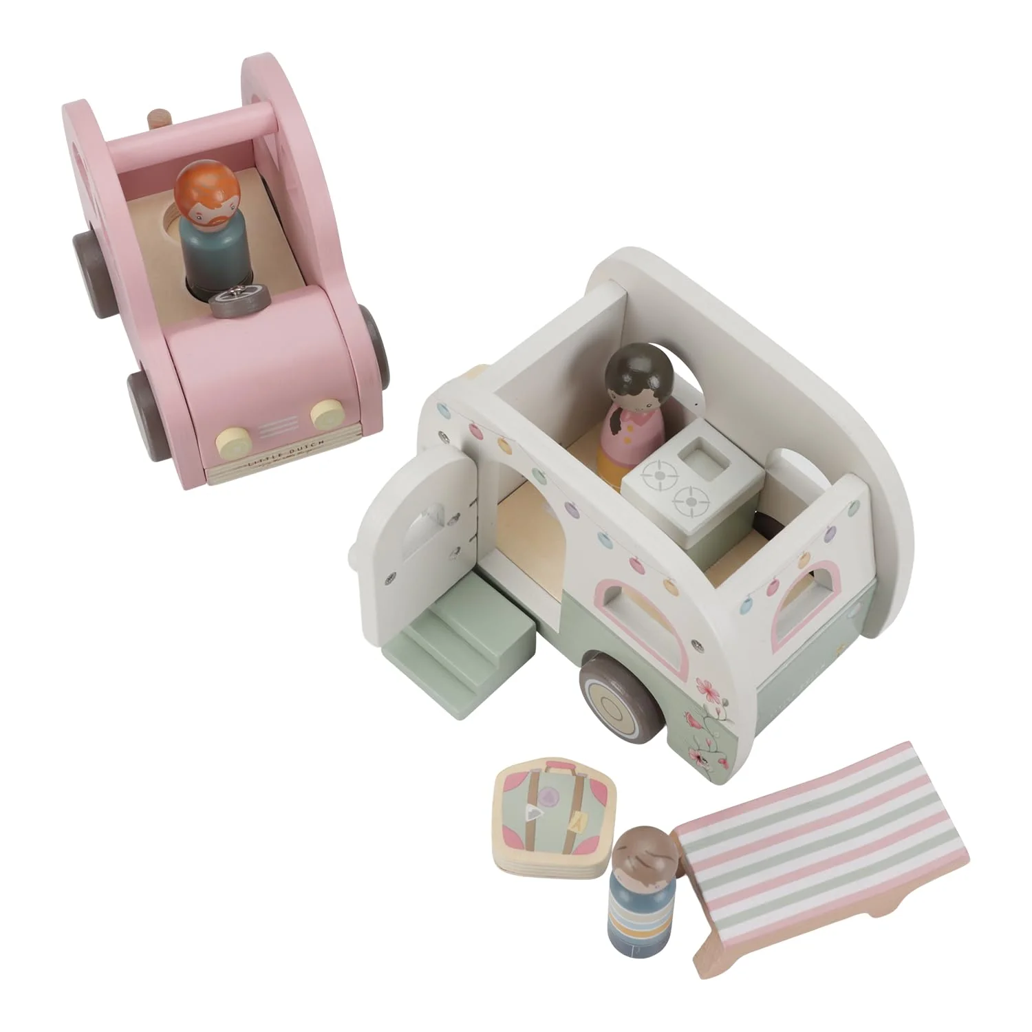 Little Dutch 8022 FSC Holz Auto mit Wohnwagen, Spielfiguren und Zubehör 10-teiliges Set - rosa - Image 6