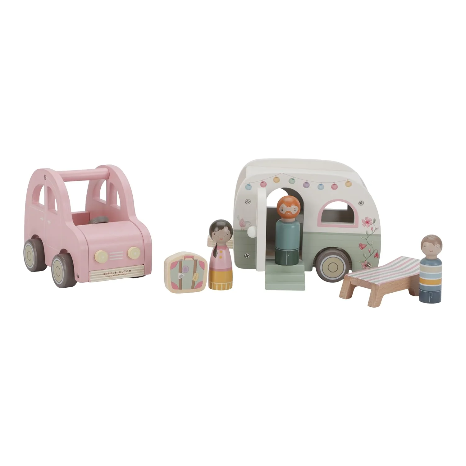 Little Dutch 8022 FSC Holz Auto mit Wohnwagen, Spielfiguren und Zubehör 10-teiliges Set - rosa - Image 8