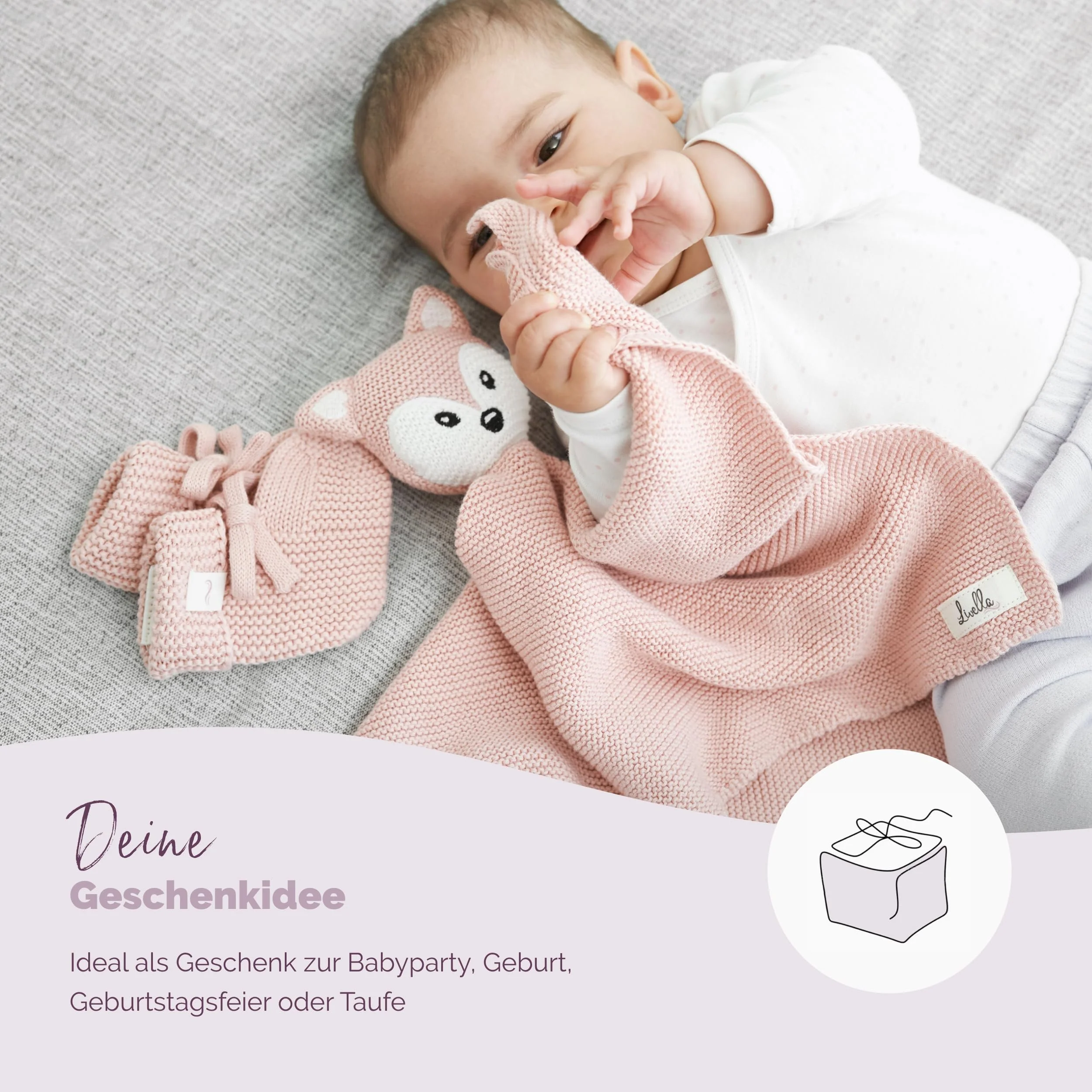 Livella Kuscheltuch „Fuchs“ mit Söckchen - Reine Bio-Baumwolle – Premium Schmusetuch, Kuscheldecke, Schmusedecke, Strickdecke - Samtweich & atmungsaktiv - Image 2