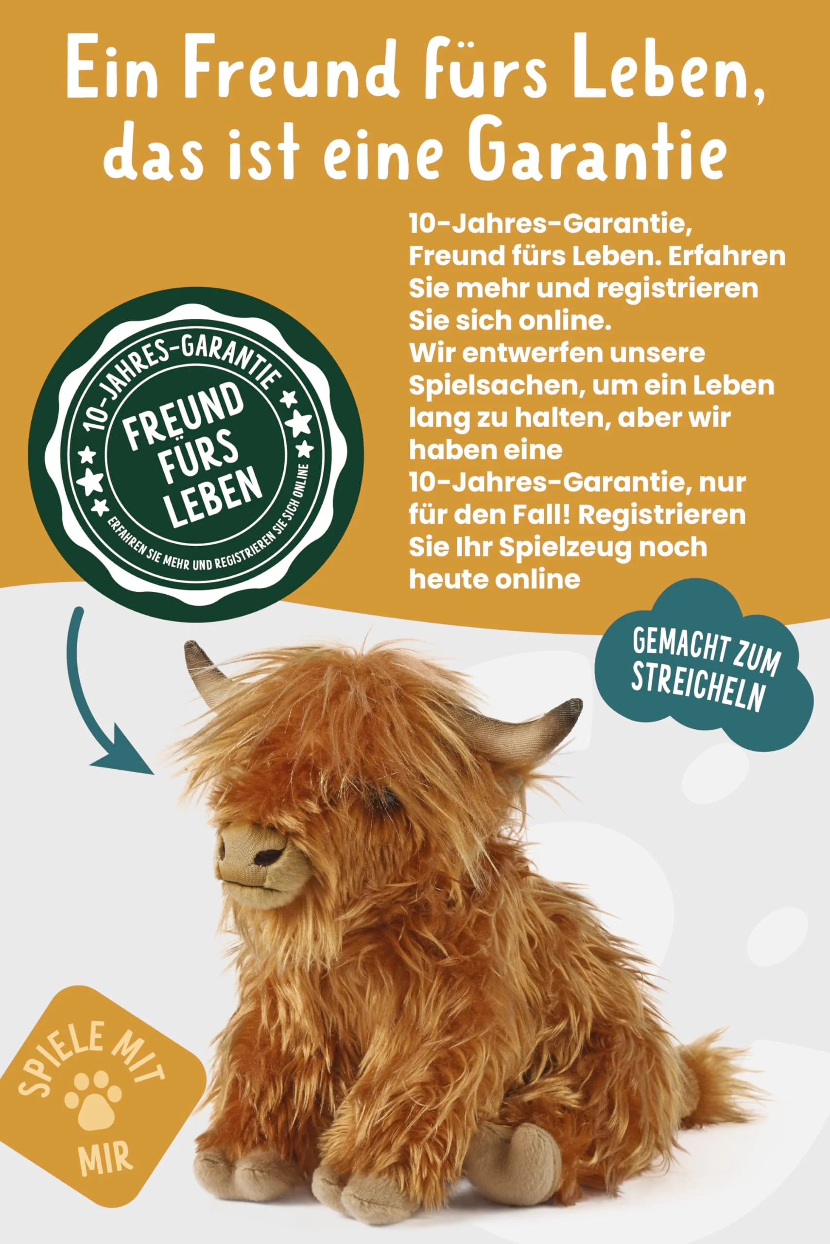 Living Nature Hochlandrind mit Muh-Ton, realistisches weiches kuschliges Farmspielzeug, Naturli umweltfreundliches Plüschtier, Braun, 22 cm - Image 2