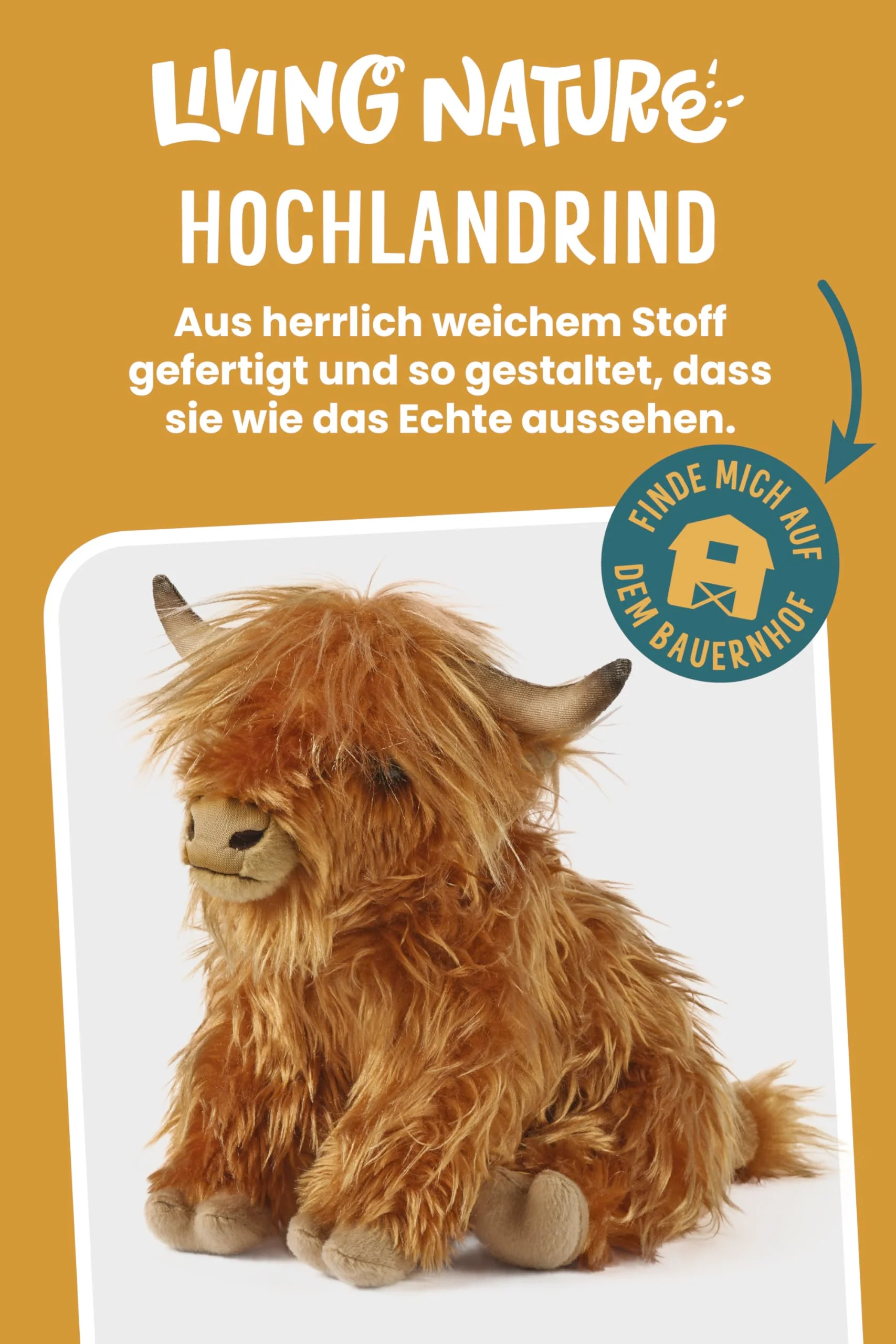 Living Nature Hochlandrind mit Muh-Ton, realistisches weiches kuschliges Farmspielzeug, Naturli umweltfreundliches Plüschtier, Braun, 22 cm - Image 6