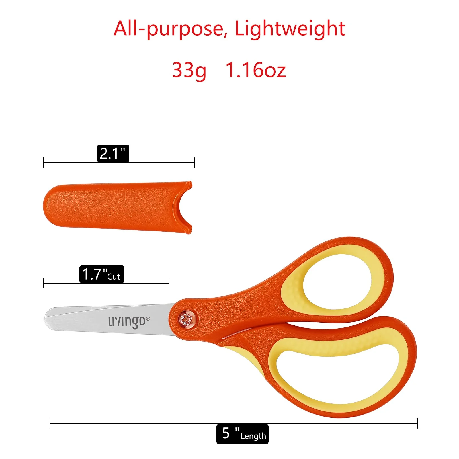 LIVINGO Kinderschere 12,7 cm für Links- und Rechtshänder, stumpfe Spitze für Sicherheit, inkl. Abdeckung, Farben: Orange, Gelb, Blau, aus Edelstahl, ideal für Basteln und Schule, langlebig und sicher. - Image 6