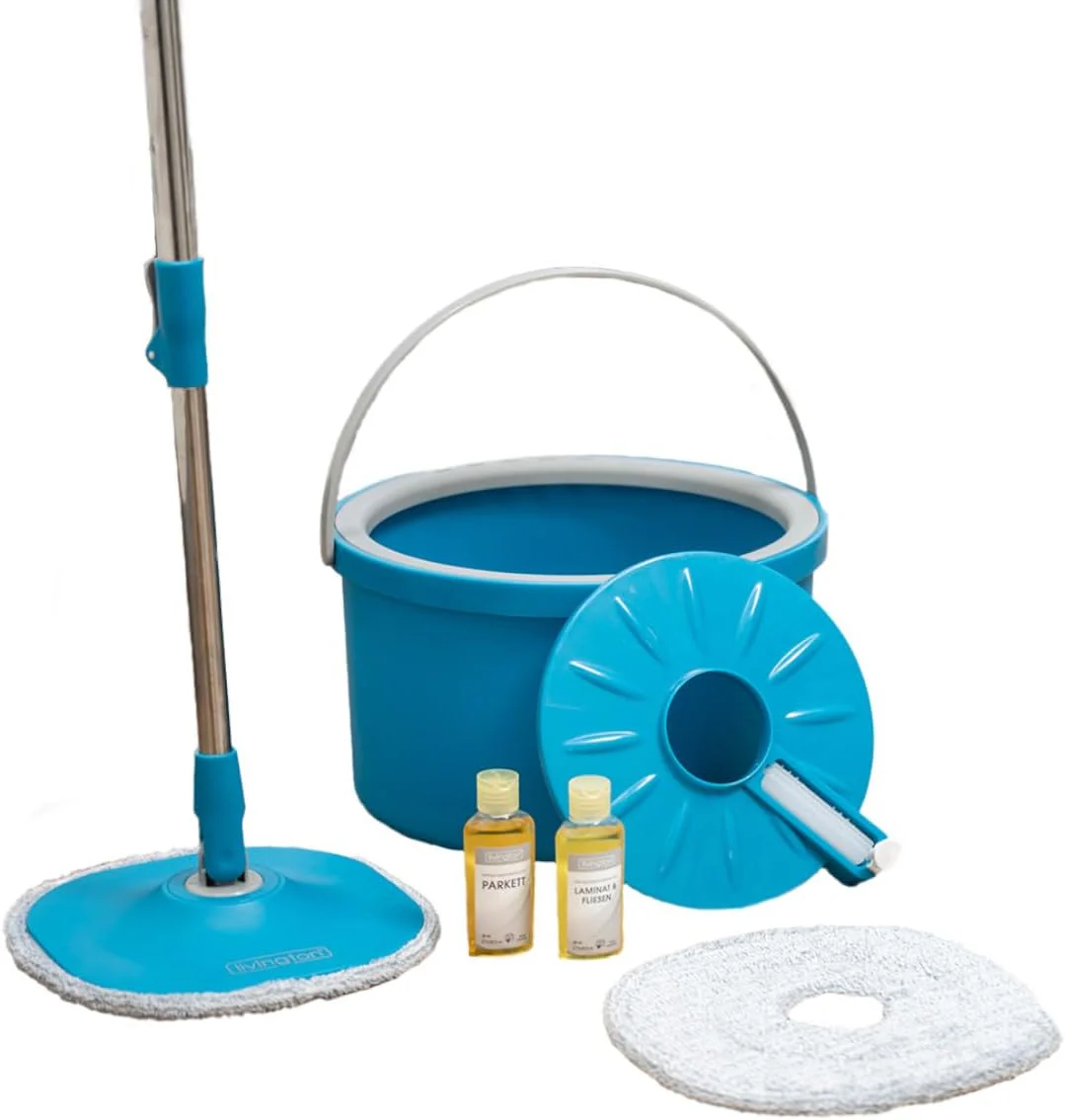 LIVINGTON Clean Water Spin Mop - Wischmop Set mit Zwei-Kammer-Filtersystem - trennt Schmutzwasser von Frischwasser - Bodenwischer für jeden Boden - mit Neuer 135cm Langer Stange - Auswringfunktion - Image 5