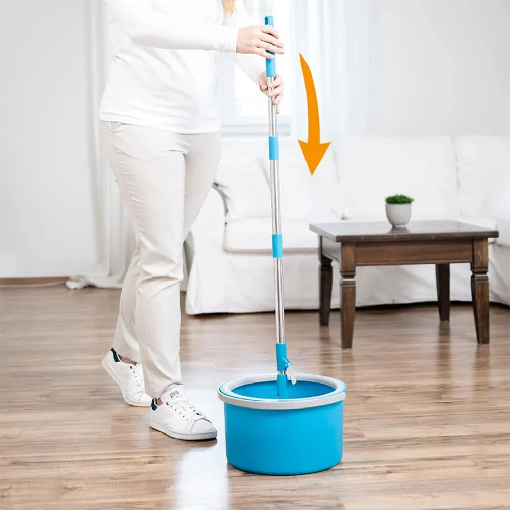 LIVINGTON Clean Water Spin Mop - Wischmop Set mit Zwei-Kammer-Filtersystem - trennt Schmutzwasser von Frischwasser - Bodenwischer für jeden Boden - mit Neuer 135cm Langer Stange - Auswringfunktion - Image 7