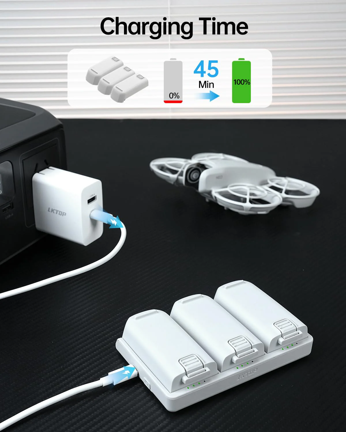 LKTOP Ersatz DJI Neo Zwei-Wege-Ladehub 65W Superschnelles Batterieladegerät USB-C Parallelstromadapter für DJI Neo Drohnenzubehör, Speicher-/Ausgangsmodus (Laden Sie 3 Akkus gleichzeitig:45min) - Image 8