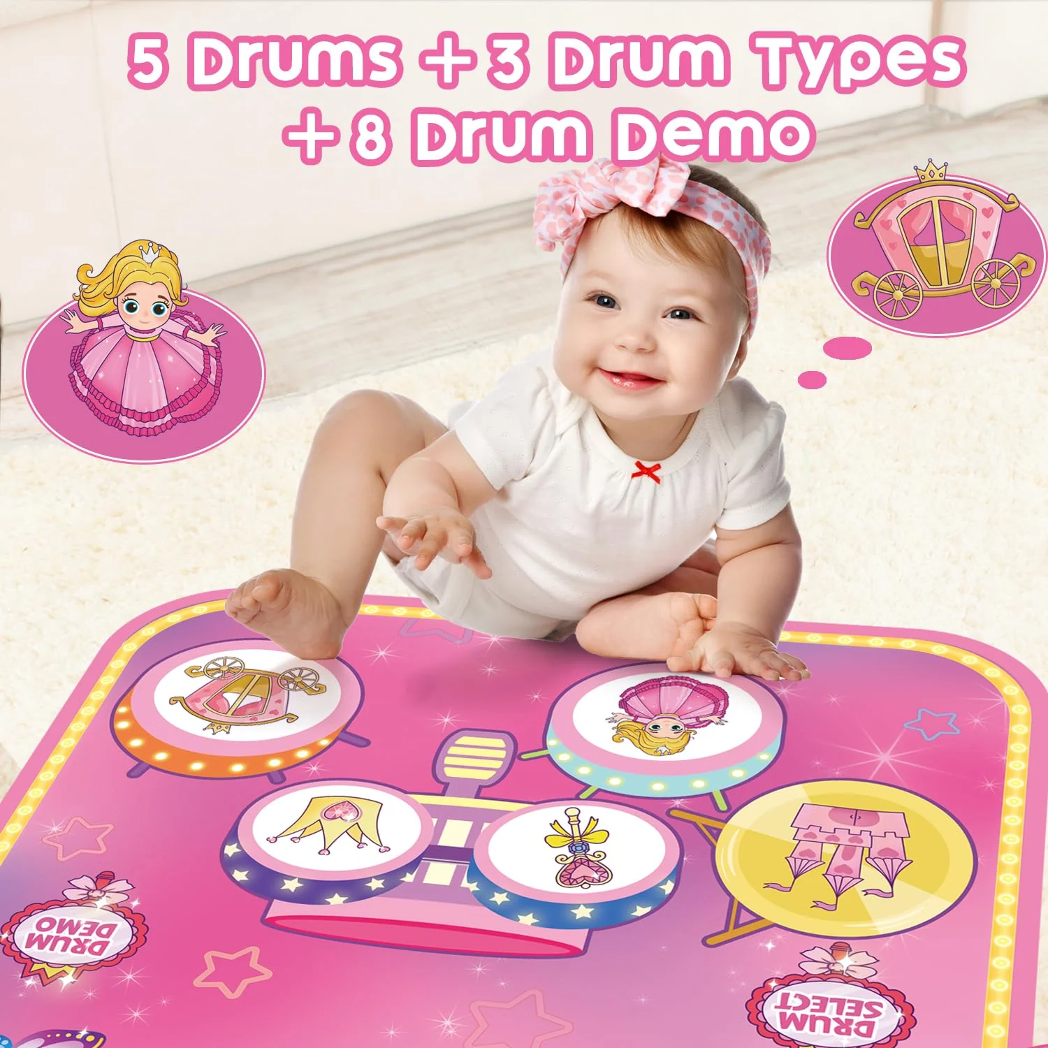 Lobyoh Baby Spielzeug 1 Jähr, 2-in-1-Musikmatte Piano Matte für Kleinkinder, Trommelspielzeug, Prinzessin Geschenke für Mädchen 1 2 3 4 5 Jahren - Image 5