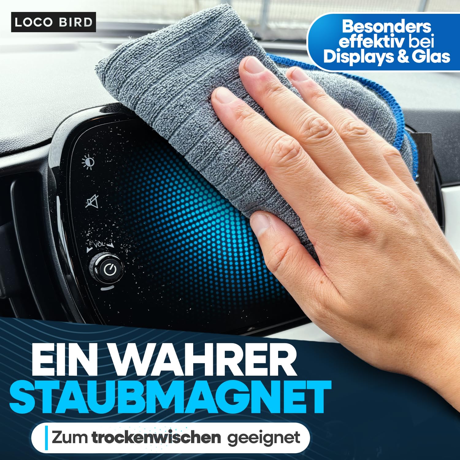 Loco Bird saugstarke Microfasertücher in 380GSM - fusselfreie Mikrofasertücher Auto & Haushalt - Putztücher für Küche und Bad - Lappen - Putzlappen, Reinigungstücher, Tücher, Microfasertuch Autopflege