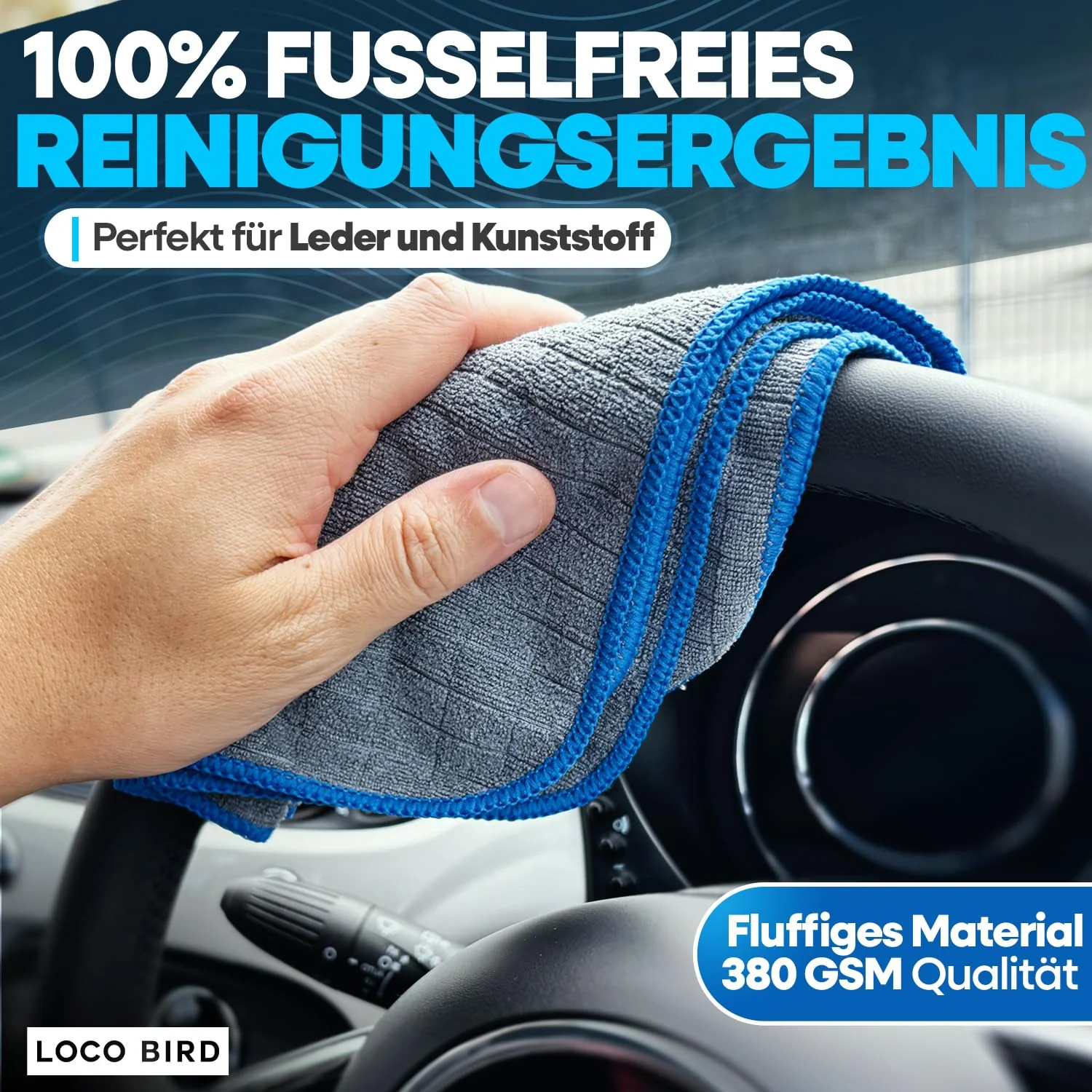 Loco Bird saugstarke Microfasertücher in 380GSM - fusselfreie Mikrofasertücher Auto & Haushalt - Putztücher für Küche und Bad - Lappen - Putzlappen, Reinigungstücher, Tücher, Microfasertuch Autopflege - Image 2