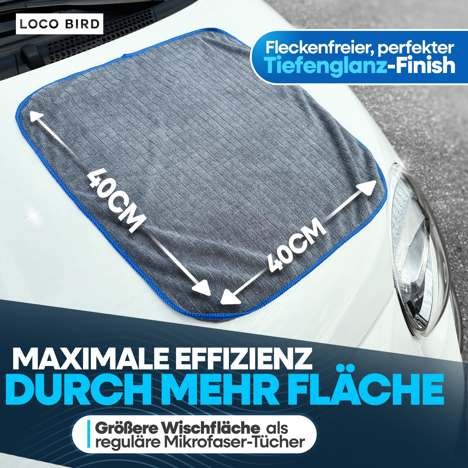 Loco Bird saugstarke Microfasertücher in 380GSM - fusselfreie Mikrofasertücher Auto & Haushalt - Putztücher für Küche und Bad - Lappen - Putzlappen, Reinigungstücher, Tücher, Microfasertuch Autopflege - Image 5