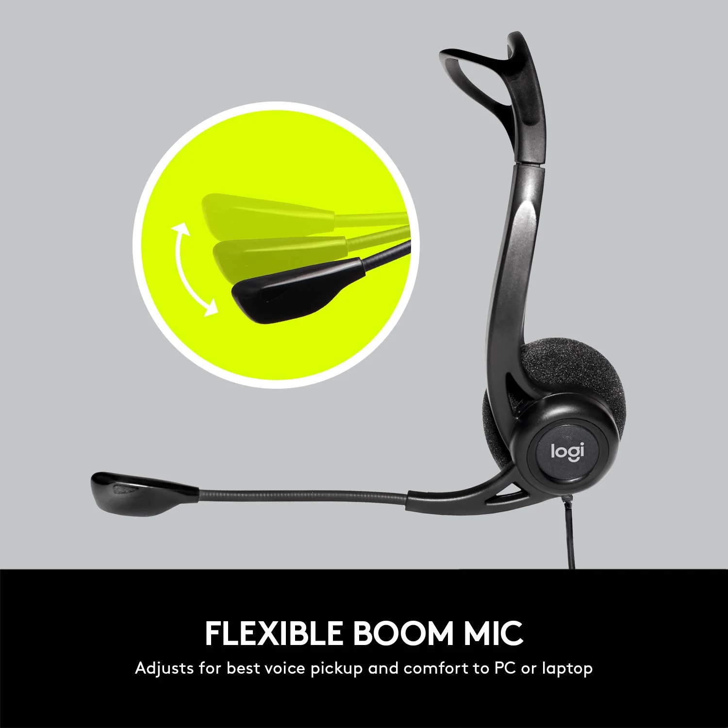 Logitech 960 Kopfhörer, Stereo-Headset, Verstellbares Mikrofon mit Rauschunterdrückung, Integrierter Lautstärkeregler, Stummschaltung, USB-Anschluss, 2.4m Kabel, PC/Mac/Laptop - Schwarz - Image 2